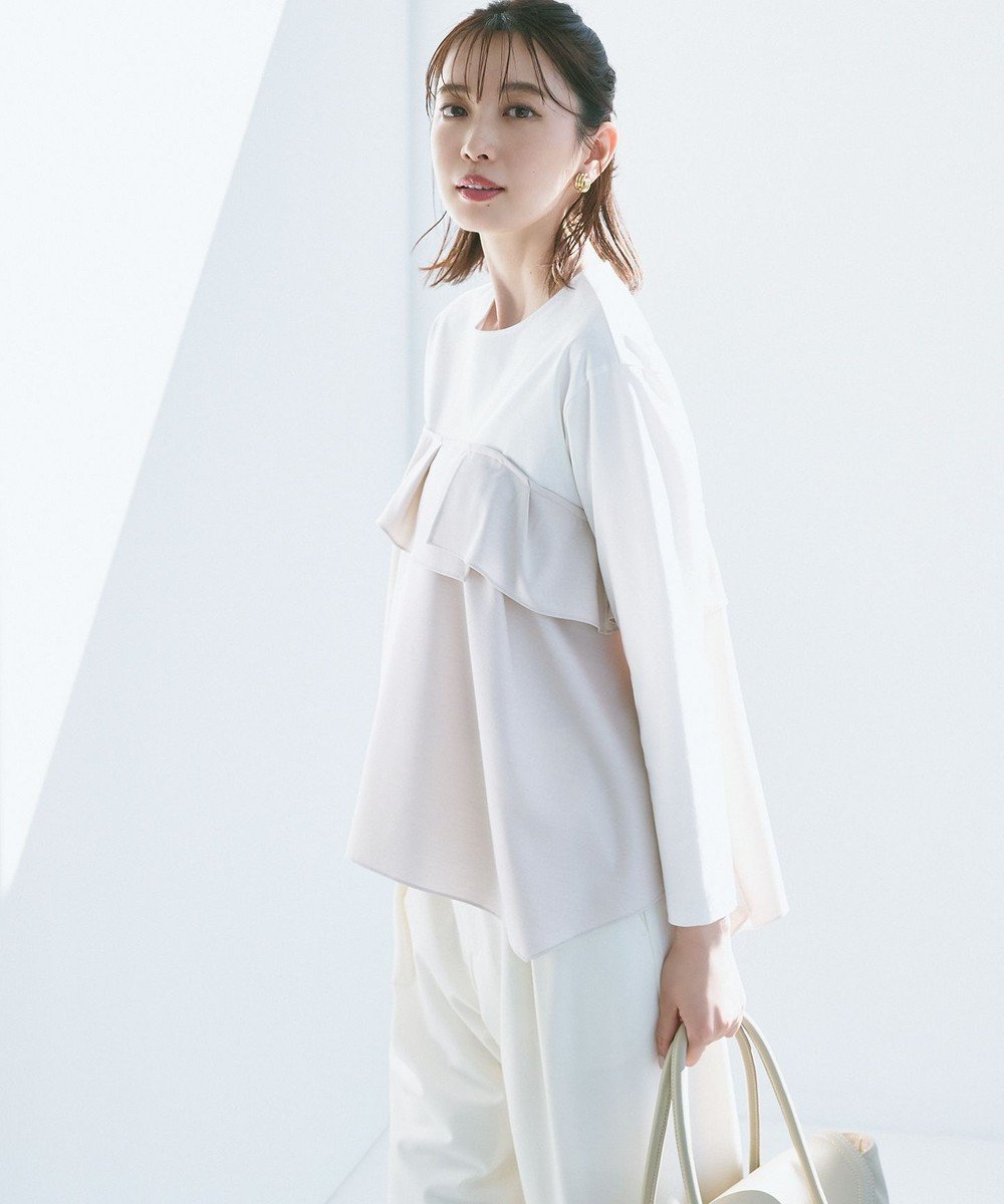 【23区/NIJYUSANKU】の【洗える】ライトクロスビスチェコンビ ジャージー カットソー 人気、トレンドファッション・服の通販 founy(ファニー) 　ファッション　Fashion　レディースファッション　Fashion for Women　トップス・カットソー　Cut & Sew Tops　シャツ・ブラウス・オフィスカジュアル　Elegant Blouses & Button-Ups　ロングTシャツ・Tシャツ　Longline T-Shirts & Tees　カットソー・ベーシックTシャツ　Cut-and-Sewn Tops / Stretch Tees & Basics　ビスチェ　Bustiers & Corset Tops / Layered Bustier Style　イレギュラー　Irregular Design　春　Spring　洗える　Machine Washable　カットソー　Cut and Sewn Top　コクーン　Cocoon, Cocoon Silhouette　コンパクト　Compact, Small Size　シルク　Silk, 100% Silk　シルケット　Silket, Silky Cotton　ジャケット　Jacket, Outerwear　セットアップ　Set-Up, Coordinated Outfit　ティアード　Tiered, Tiered Style　ドレープ　Drape, Draping Fabric　定番　Standard, Basic Item　ビスチェ　Bustier, Corset Top　ワイド　Wide, Wide Fit　S/S・春夏　SS, Spring/Summer, Warm Season　夏　Summer　2025年　2025　2025春夏・S/S　Spring/Summer 2025 SS25　 other-1|ID: prp329100004341749 ipo3291000000033640661