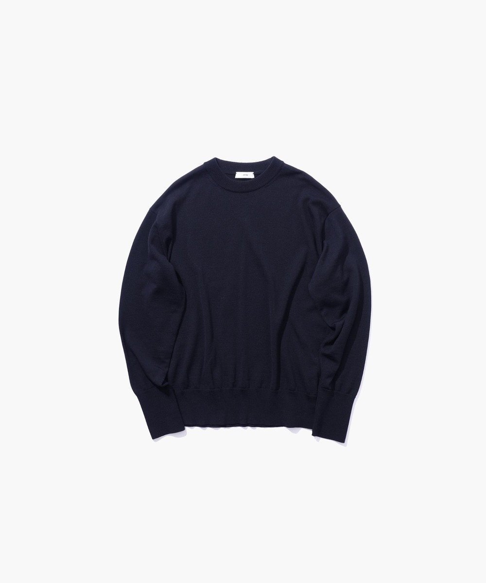 【エイトン/ATON】のWOOSTED WOOL クルーネックセーター インテリア・キッズ・メンズ・レディースファッション・服の通販 founy(ファニー) 　ファッション　Fashion　レディースファッション　WOMEN　トップス・カットソー　Tops/Tshirt　ニット　Knit Tops　カシミヤ　Cashmere　コンパクト　Compact　スリット　Slit　セーター　Sweater　バランス　Balance　別注　Special Order　A/W・秋冬　Aw・Autumn/Winter・Fw・Fall-Winter　NAVY|ID: prp329100004341941 ipo3291000000030295292