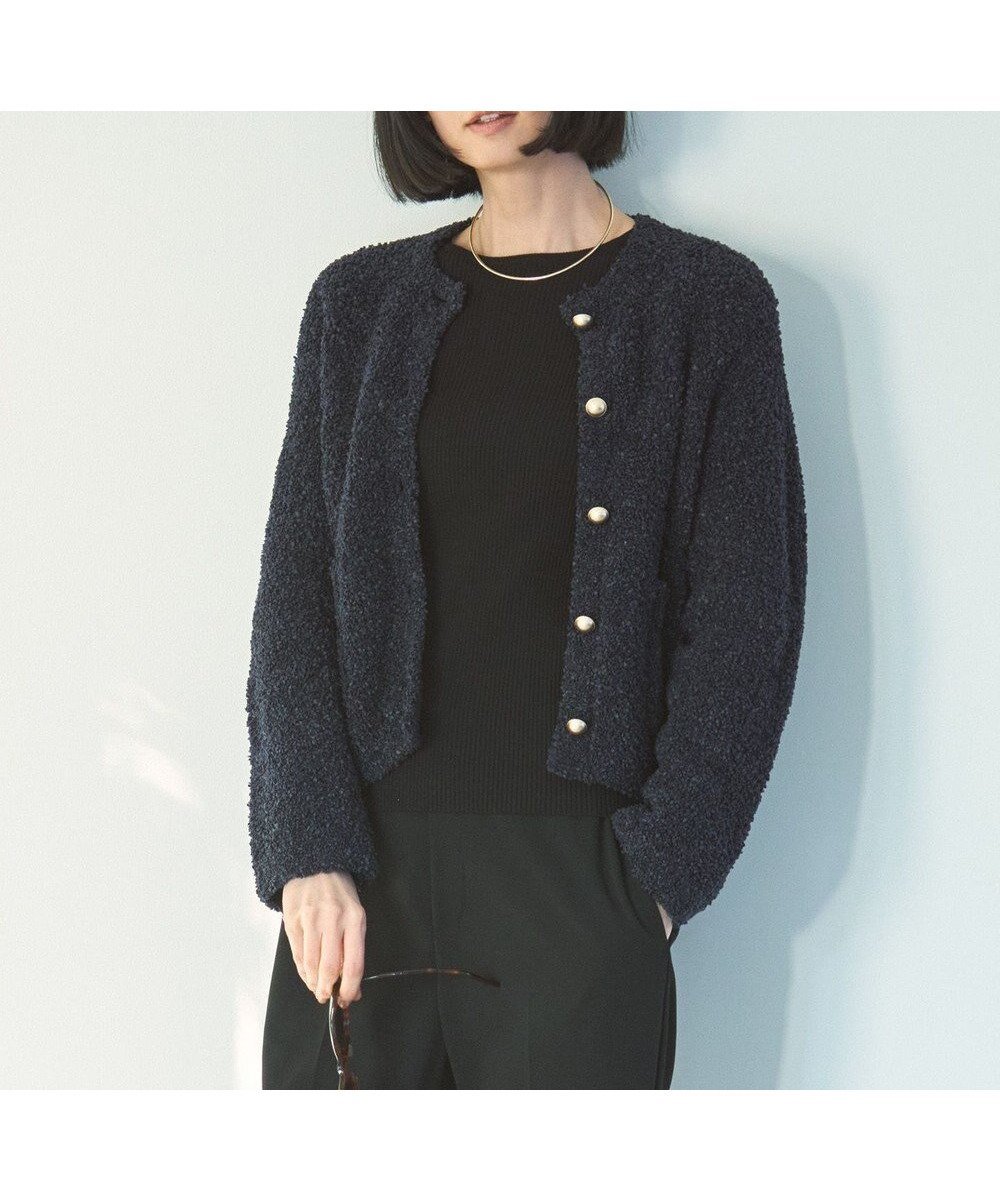 【アンフィーロ 自由区/UNFILO】のテープフリンジニット カーディガン インテリア・キッズ・メンズ・レディースファッション・服の通販 founy(ファニー) 　ファッション　Fashion　レディースファッション　Fashion for Women　トップス・カットソー　Cut & Sew Tops　ニット　Knit Tops & Sweaters　カーディガン・羽織り　Layered Style Cardigans　ウォッシャブル　Machine Washable　カーディガン　Cardigan, Knitwear　コンパクト　Compact, Small Size　ジャケット　Jacket, Outerwear　ストレッチ　Stretch, Stretchy Fabric　ツイード／ツィード　Choker, Choker Necklace　エレガント 上品　Elegant　夏　Summer　春　Spring　S/S・春夏　SS, Spring/Summer, Warm Season　ネイビー|ID: prp329100004343018 ipo3291000000035625886
