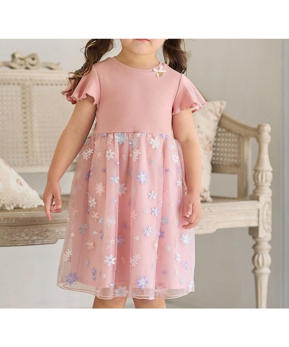 【エニファム/any FAM / KIDS】の刺繍チュールワンピース インテリア・キッズ・メンズ・レディースファッション・服の通販 founy(ファニー) 　ファッション　Fashion　キッズファッション　Fashion for Kids　ワンピース　Dresses　ガーリー　Girly, Feminine Style　チャーム　Charm, Pendant　ポケット　Pocket, Pocket Detail　リボン　Ribbon, Bow　夏　Summer　春　Spring　S/S・春夏　SS, Spring/Summer, Warm Season　ピンク|ID: prp329100004357174 ipo3291000000032633376