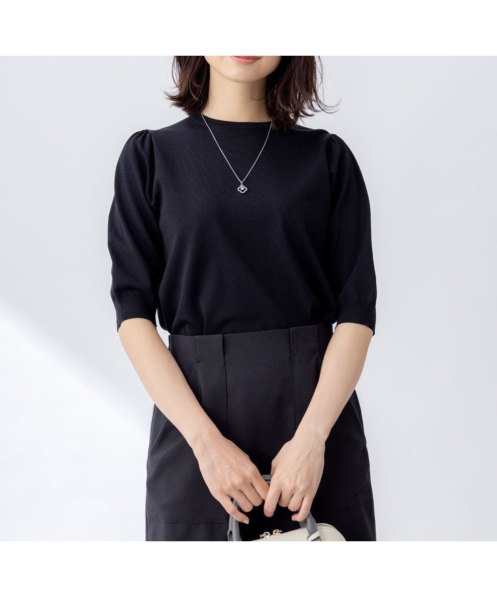 【組曲/KUMIKYOKU】の【接触冷感・UVカット】フラワーメタル ニットTシャツ インテリア・キッズ・メンズ・レディースファッション・服の通販 founy(ファニー) 　ファッション　Fashion　レディースファッション　Fashion for Women　トップス・カットソー　Cut & Sew Tops　ニット　Knit Tops & Sweaters　シャツ・ブラウス・オフィスカジュアル　Elegant Blouses & Button-Ups　ロングTシャツ・Tシャツ　Longline T-Shirts & Tees　アンサンブル　Ensemble Set　春　Spring　カーディガン　Cardigan, Knitwear　シンプル　Simple, Minimal　ストレッチ　Stretch, Stretchy Fabric　ストーン　Stone, Gem-Like　セーター　Sweater, Knitwear　ドット　Polka Dot, Dot Pattern　フィット　Fit, Slim Fit　フラワー　Flower, Floral　メタル　Metal, Metal Parts　S/S・春夏　SS, Spring/Summer, Warm Season　おすすめ　Recommended / Our Picks　夏　Summer　エレガント 上品　Elegant　ブラック|ID: prp329100004358514 ipo3291000000032550443
