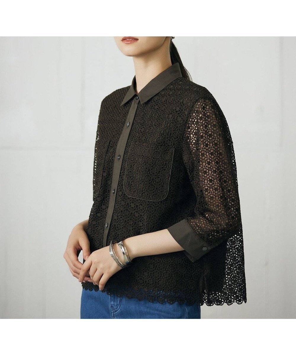 【自由区/JIYU-KU】の【ドラマ「明日はもっと いい日になる」着用】【洗える】ジオメトリックフラワーレースクロップド丈シャツ ブラウス インテリア・キッズ・メンズ・レディースファッション・服の通販 founy(ファニー) 　ファッション　Fashion　レディースファッション　Fashion for Women　トップス・カットソー　Cut & Sew Tops　シャツ・ブラウス・オフィスカジュアル　Elegant Blouses & Button-Ups　アンティーク　Antique-Inspired　エレガント 上品　Elegant　春　Spring　洗える　Machine Washable　カフス　Cuff Design　クロップド　Cropped, Short Length　サークル　Circle, Round Design　シンプル　Simple, Minimal　スカラップ　Scallop, Scalloped Edge　透かし　Cut-Out, Lacework　トレンド　Trend, Trending Now　人気　Popular, Best Seller　バランス　Balance, Style Balance　ビンテージ　Vintage, Retro Style　フラワー　Flower, Floral　ブロッキング　Color Blocking, Panel Design　ボトム　Bottoms, Lower Wear　ポケット　Pocket, Pocket Detail　無地　Plain, Solid Color　レース　Lace, Lace Fabric　ロンドン　London Style, British Inspired　S/S・春夏　SS, Spring/Summer, Warm Season　夏　Summer　[新色]ダークオリーブ|ID: prp329100004358526 ipo3291000000033349697