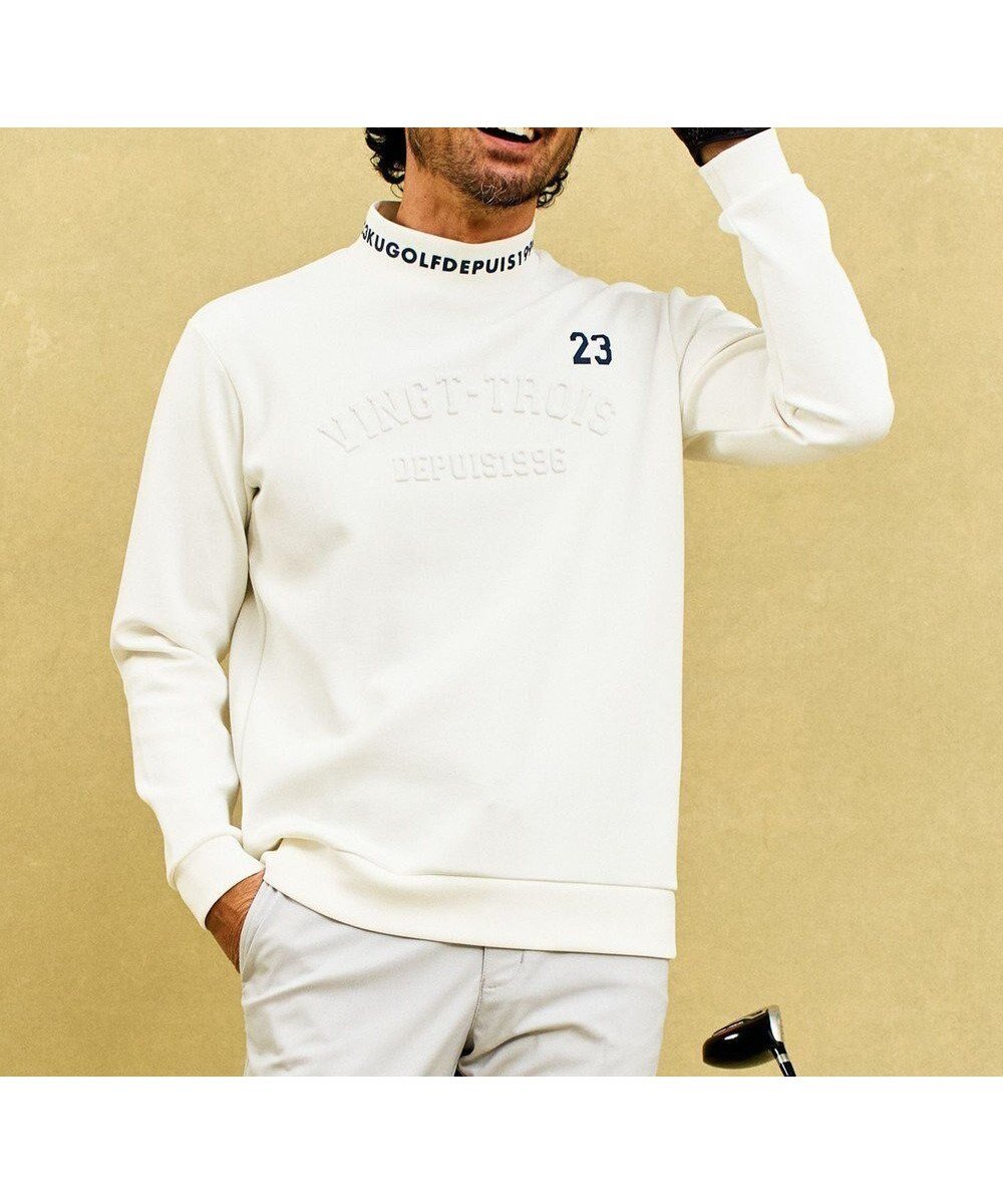 【23区 ゴルフ/23区GOLF / MEN】の【MEN】【UVカット】ストレッチ性抜群!パターンからゴルフに合わせたしっかり素材のカノコダンボールモック インテリア・キッズ・メンズ・レディースファッション・服の通販 founy(ファニー) 　ファッション　Fashion　メンズファッション　MEN　トップス・カットソー　Tops/Tshirt/Men　コンパクト　Compact　ゴルフ　Golf　スウェット　Sweat　ストレッチ　Stretch　スリム　Slim　パターン　Pattern　フラット　Flat　フロント　Front　ブルゾン　Blouson　モックネック　Mock Neck　夏　Summer　春　Spring　S/S・春夏　Ss・Spring/Summer　ホワイト系|ID: prp329100004363338 ipo3291000000031742778
