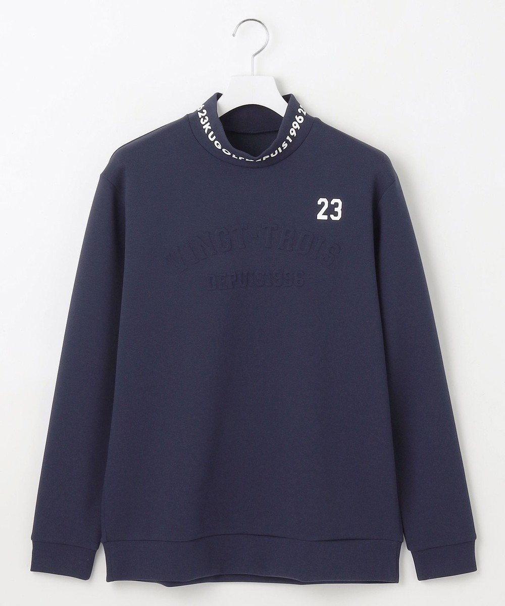 【23区 ゴルフ/23区GOLF / MEN】の【MEN】【UVカット】ストレッチ性抜群!パターンからゴルフに合わせたしっかり素材のカノコダンボールモック インテリア・キッズ・メンズ・レディースファッション・服の通販 founy(ファニー) 　ファッション　Fashion　メンズファッション　Fashion for Men　トップス・カットソー　Cut & Sew Tops　コンパクト　Compact, Small Size　ゴルフ　Golf　スウェット / スエット　Sweatshirt, Sweatwear　ストレッチ　Stretch, Stretchy Fabric　スリム　Slim, Slim Fit　パターン　Pattern, Design Print　フラット　Flat, Flat Shoes　フロント　Front, Front Design　ブルゾン　Blouson, Bomber Jacket　モックネック　Mock Neck, Short Turtleneck　夏　Summer　春　Spring　S/S・春夏　SS, Spring/Summer, Warm Season　ネイビー系|ID: prp329100004363338 ipo3291000000033487322