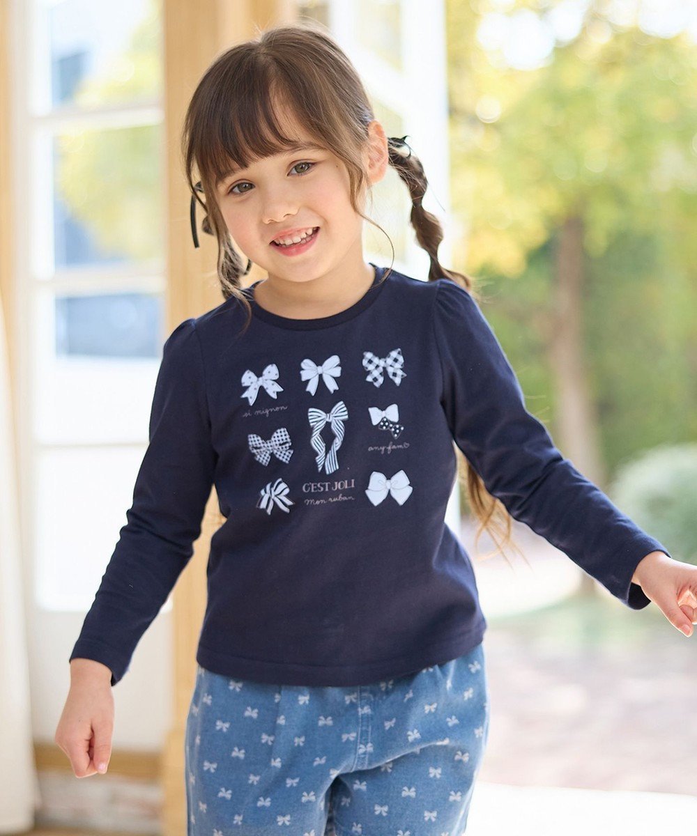 【エニファム/any FAM / KIDS】の【WEB限定】7days プリント 長袖Tシャツ インテリア・キッズ・メンズ・レディースファッション・服の通販 founy(ファニー) 　ファッション　Fashion　キッズファッション　KIDS Children’s Clothing　トップス・カットソー　Tops/Tees/Kids　春　Spring　カットソー　Cut And Sew　長袖　Long Sleeve　プリント　Print　ポケット　Pocket　A/W・秋冬　Aw・Autumn/Winter・Fw・Fall-Winter　S/S・春夏　Ss・Spring/Summer　プチプライス・低価格　Affordable　おすすめ　Recommend　夏　Summer　ネイビー×リボン|ID: prp329100004364215 ipo3291000000032633158