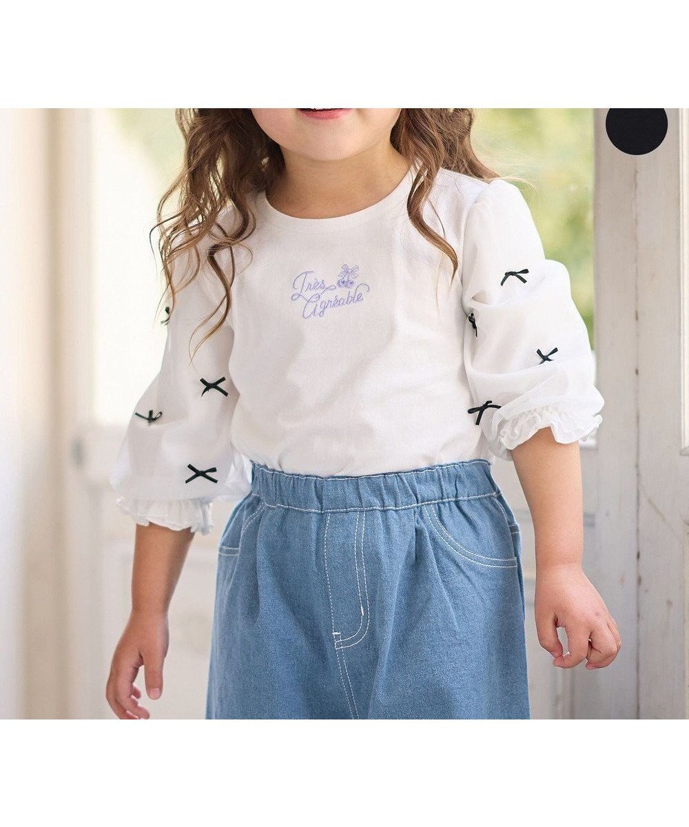 【エニファム/any FAM / KIDS】のリボン×チュール 七分袖Tシャツ 人気、トレンドファッション・服の通販 founy(ファニー) 　ファッション　Fashion　キッズファッション　KIDS　トップス・カットソー　Tops/Tees/Kids　カットソー　Cut And Sew　ガーリー　Girly　チュール　Tulle　トレンド　Trend　バレエ　Ballet　ポケット　Pocket　リボン　Ribbon　夏　Summer　春　Spring　S/S・春夏　Ss・Spring/Summer　 other-1|ID: prp329100004364217 ipo3291000000031671468
