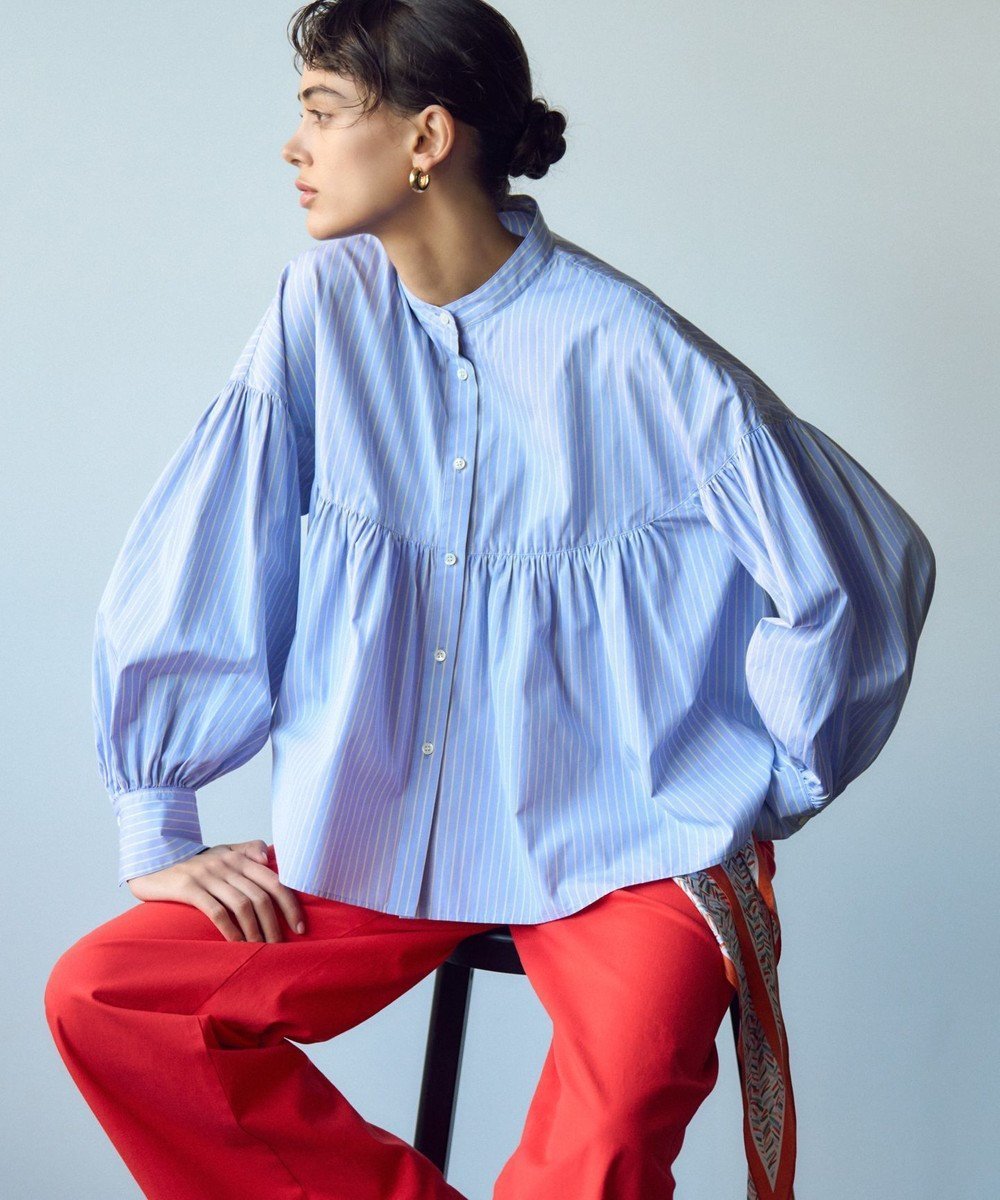 【23区/NIJYUSANKU】の【洗える】CANCLINI ギャザー フレア ブラウス 人気、トレンドファッション・服の通販 founy(ファニー) 　ファッション　Fashion　レディースファッション　WOMEN　トップス・カットソー　Tops/Tshirt　シャツ/ブラウス　Shirts/Blouses　イエロー　Yellow　イタリア　Italy　インポート　Import　オレンジ　Orange　春　Spring　洗える　Washable　ギャザー　Gather　クラシック　Classic　クロップド　Cropped　コンパクト　Compact　スタイリッシュ　Stylish　スタンド　Stand　ストライプ　Stripe　タイトスカート　Tight Skirt　ツイル　Twill　定番　Standard　フレア　Flare　ベーシック　Basic　メンズ　Mens　無地　Plain Color　ワイド　Wide　S/S・春夏　Ss・Spring/Summer　夏　Summer　エレガント 上品　Elegant　2025年　2025　2025春夏・S/S　Ss,Spring/Summer,2025　 other-1|ID: prp329100004371687 ipo3291000000032130717
