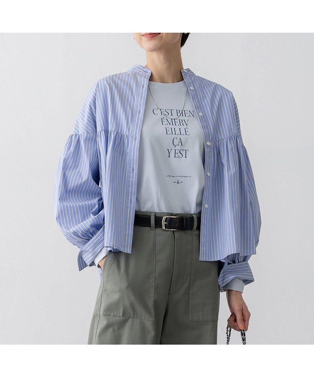 【23区/NIJYUSANKU】の【洗える】CANCLINI ギャザー フレア ブラウス 人気、トレンドファッション・服の通販 founy(ファニー) 　ファッション　Fashion　レディースファッション　Fashion for Women　トップス・カットソー　Cut & Sew Tops　シャツ・ブラウス・オフィスカジュアル　Elegant Blouses & Button-Ups　イエロー　Yellow　イタリア　Italy　インポート　Imported Fashion　オレンジ　Orange　春　Spring　洗える　Machine Washable　ギャザー　Gathered, Ruffled　クラシック　Classic, Timeless Style　クロップド　Cropped, Short Length　コンパクト　Compact, Small Size　スタイリッシュ　Stylish, Fashionable　スタンド　Stand Collar, Upright Stand　ストライプ　Stripe, Striped Pattern　タイトスカート　Pencil Skirt, Tight Skirt　ツイル　Twist, Twisted Detail　定番　Standard, Basic Item　フレア　Flare, Flared　ベーシック　Basic, Essential　メンズ　Men's, Menswear　無地　Plain, Solid Color　ワイド　Wide, Wide Fit　S/S・春夏　SS, Spring/Summer, Warm Season　夏　Summer　エレガント 上品　Elegant　2025年　2025　2025春夏・S/S　Spring/Summer 2025 SS25　 other-1|ID: prp329100004371687 ipo3291000000032888022