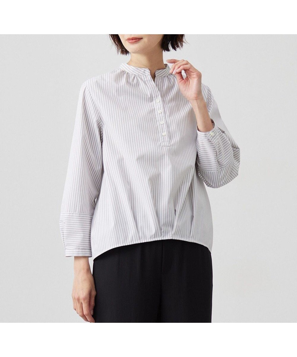 【ジェイ プレス/J.PRESS】の【洗える・接触冷感・UVケア】エステネージュストライプ コクーン ブラウス インテリア・キッズ・メンズ・レディースファッション・服の通販 founy(ファニー) 　ファッション　Fashion　レディースファッション　Fashion for Women　トップス・カットソー　Cut & Sew Tops　シャツ・ブラウス・オフィスカジュアル　Elegant Blouses & Button-Ups　コクーン　Cocoon, Cocoon Silhouette　ブレスレット　Bracelet, Wristband　夏　Summer　春　Spring　S/S・春夏　SS, Spring/Summer, Warm Season　洗える　Machine Washable　グレーストライプ系|ID: prp329100004371796 ipo3291000000033552703