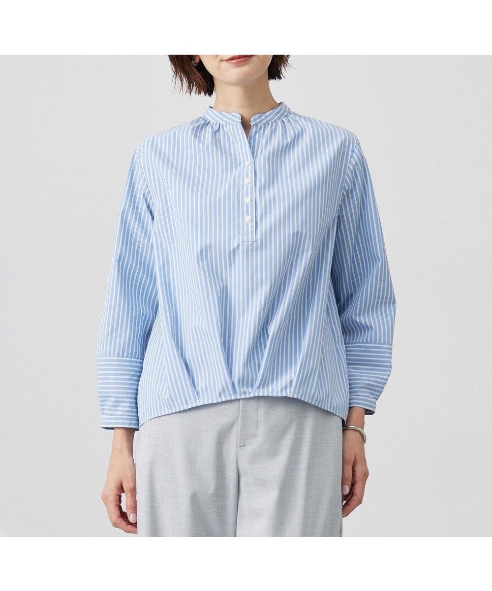 【ジェイ プレス/J.PRESS】の【洗える・接触冷感・UVケア】エステネージュストライプ コクーン ブラウス インテリア・キッズ・メンズ・レディースファッション・服の通販 founy(ファニー) 　ファッション　Fashion　レディースファッション　Fashion for Women　トップス・カットソー　Cut & Sew Tops　シャツ・ブラウス・オフィスカジュアル　Elegant Blouses & Button-Ups　コクーン　Cocoon, Cocoon Silhouette　ブレスレット　Bracelet, Wristband　夏　Summer　春　Spring　S/S・春夏　SS, Spring/Summer, Warm Season　洗える　Machine Washable　サックスストライプ系|ID: prp329100004371796 ipo3291000000033552704