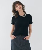 【ベイジ,/BEIGE,】の【洗える・美人百花 4月号掲載】VINCA / パール付き半袖コットンリブニット Black|ID: prp329100004371862 ipo3291000000031986170