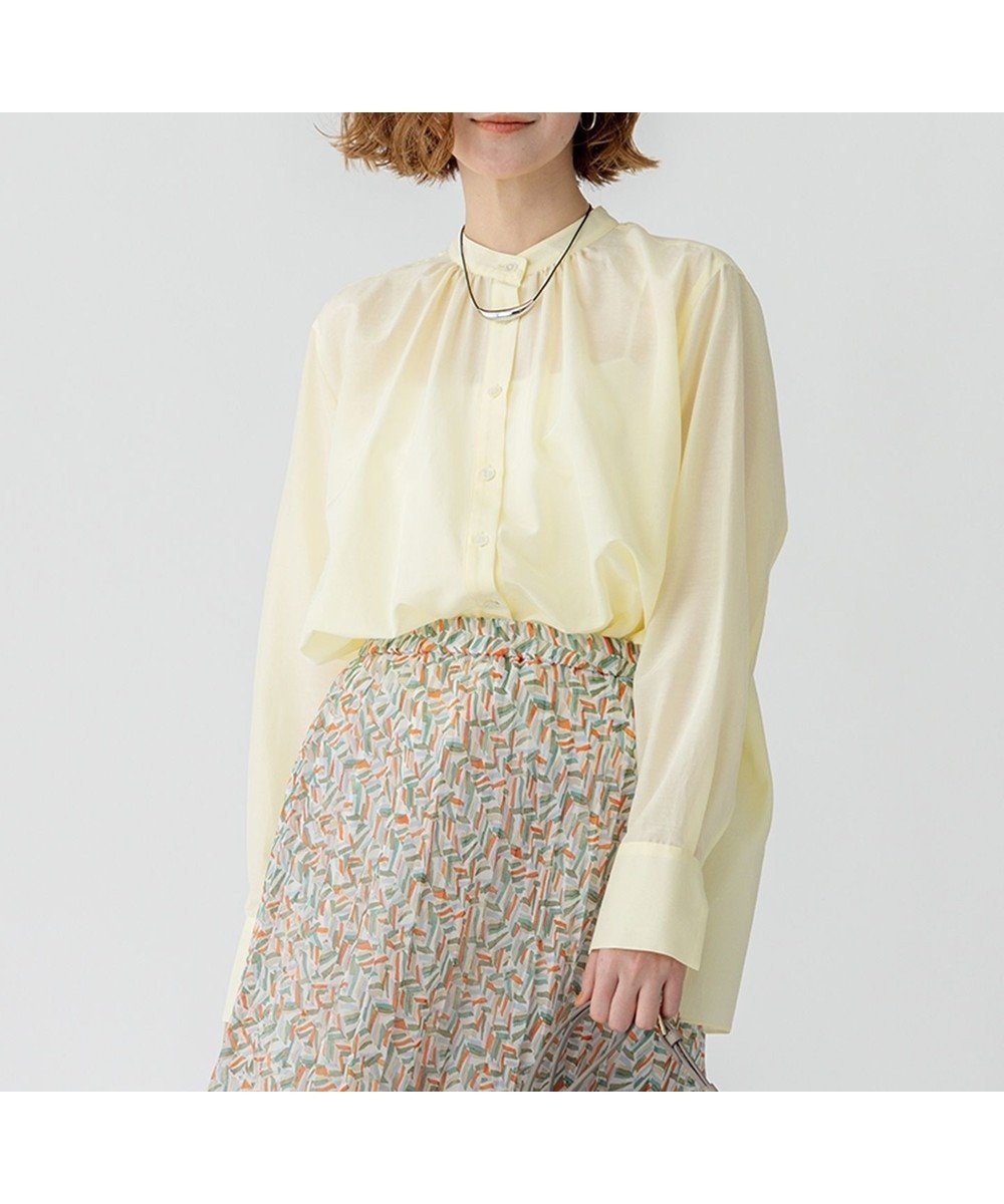 【23区/NIJYUSANKU】の【洗える】シアーコットンシルク ハンカチーフヘム デザイン シャツ インテリア・キッズ・メンズ・レディースファッション・服の通販 founy(ファニー) 　ファッション　Fashion　レディースファッション　Fashion for Women　トップス・カットソー　Cut & Sew Tops　シャツ・ブラウス・オフィスカジュアル　Elegant Blouses & Button-Ups　イエロー　Yellow　エアリー　Airy Texture　春　Spring　洗える　Machine Washable　シャーリング　Shirring, Ruched　シルク　Silk, 100% Silk　ヘムライン　Hemline, Bottom Cut　ロング　Long, Long-Length　S/S・春夏　SS, Spring/Summer, Warm Season　夏　Summer　2025年　2025　2025春夏・S/S　Spring/Summer 2025 SS25　ライトイエロー系|ID: prp329100004371871 ipo3291000000033353789