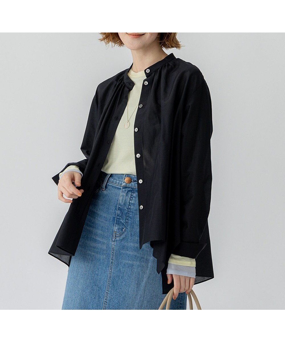 【23区/NIJYUSANKU】の【洗える】シアーコットンシルク ハンカチーフヘム デザイン シャツ インテリア・キッズ・メンズ・レディースファッション・服の通販 founy(ファニー) 　ファッション　Fashion　レディースファッション　Fashion for Women　トップス・カットソー　Cut & Sew Tops　シャツ・ブラウス・オフィスカジュアル　Elegant Blouses & Button-Ups　イエロー　Yellow　エアリー　Airy Texture　春　Spring　洗える　Machine Washable　シャーリング　Shirring, Ruched　シルク　Silk, 100% Silk　ヘムライン　Hemline, Bottom Cut　ロング　Long, Long-Length　S/S・春夏　SS, Spring/Summer, Warm Season　夏　Summer　2025年　2025　2025春夏・S/S　Spring/Summer 2025 SS25　ブラック系|ID: prp329100004371871 ipo3291000000033353790