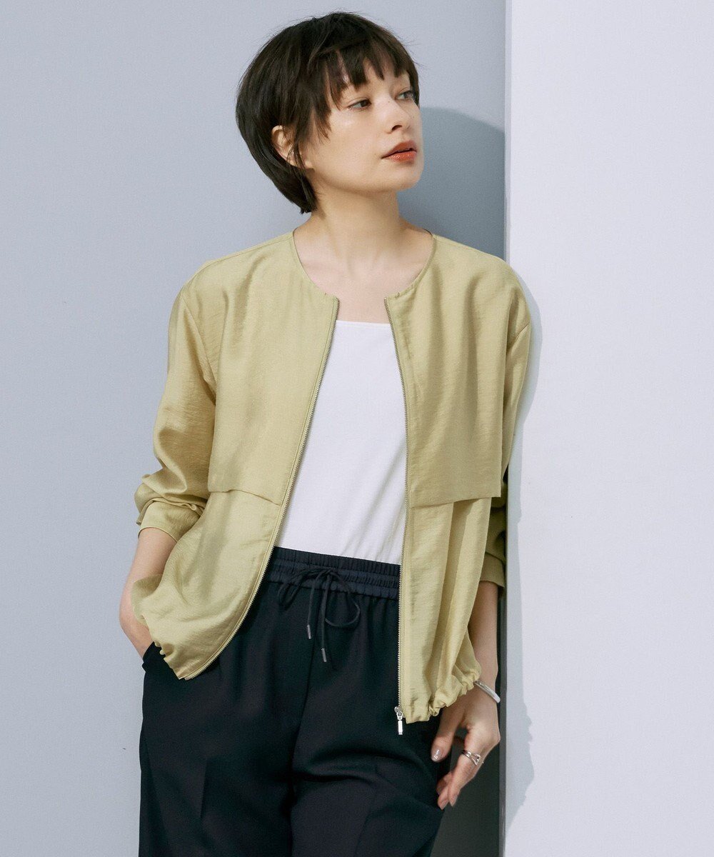 【アイシービー/iCB】の【接触冷感・速乾・洗える】 リヨセルナイロンワッシャー ノーカラーブルゾン インテリア・キッズ・メンズ・レディースファッション・服の通販 founy(ファニー) 　ファッション　Fashion　レディースファッション　Fashion for Women　アウター　Coat / Outerwear Collection　レディースジャケット・軽アウター　Jackets　ブルゾンジャケット・スポーティアウター　Blouson Jackets　春　Spring　洗える　Machine Washable　シアー　Sheer, See-Through　ジャケット　Jacket, Outerwear　ドローストリング　Drawstring, Pull Cord　パウダー　Powder, Soft Tone　フォルム　Silhouette, Form　ブルゾン　Blouson, Bomber Jacket　ブロード　Broadcloth, Fine Cotton　ボトム　Bottoms, Lower Wear　メタル　Metal, Metal Parts　ヨーク　Yoke, Yoke Design　ワッシャー　Washer, Crinkled Finish　S/S・春夏　SS, Spring/Summer, Warm Season　再入荷　Restock / Back in Stock　夏　Summer　旅行　Travel　2025年　2025　2025春夏・S/S　Spring/Summer 2025 SS25　クリームカーキ系|ID: prp329100004372208 ipo3291000000031776539