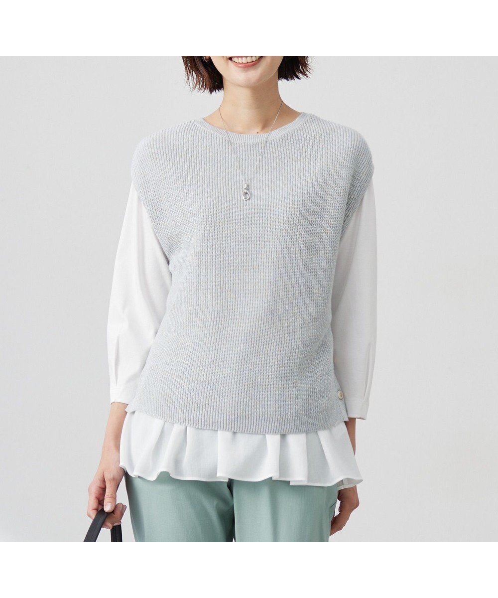 【ジェイ プレス/J.PRESS】の【洗える】Linen Cotton Vest ニット ベスト インテリア・キッズ・メンズ・レディースファッション・服の通販 founy(ファニー) 　ファッション　Fashion　レディースファッション　Fashion for Women　アウター　Coat / Outerwear Collection　トップス・カットソー　Cut & Sew Tops　ニット　Knit Tops & Sweaters　ベスト&ジレ / 重ね着スタイル　Vests & Gilets　インナー　Innerwear　カットソー　Cut and Sewn Top　クラシック　Classic, Timeless Style　スリット　Slit, Slit Detail　ベスト　Vest, Waistcoat　夏　Summer　春　Spring　S/S・春夏　SS, Spring/Summer, Warm Season　洗える　Machine Washable　畦　Ribbed Knit　ブルー系|ID: prp329100004372212 ipo3291000000033617954