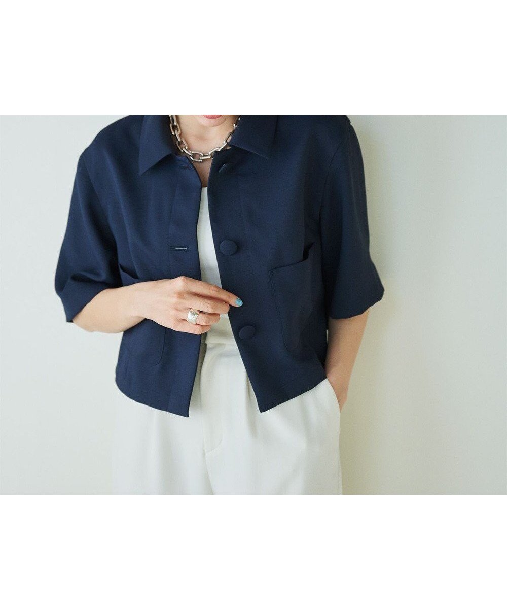 【ハッシュニュアンス/#Newans】の【シワになりにくい】〈花乃まりあさんコラボ〉クロップドシャツジャケット インテリア・キッズ・メンズ・レディースファッション・服の通販 founy(ファニー) 　ファッション　Fashion　レディースファッション　Fashion for Women　アウター　Coat / Outerwear Collection　レディースジャケット・軽アウター　Jackets　おすすめ　Recommended / Our Picks　コラボ　Collaboration, Collab　コンパクト　Compact, Small Size　ジャケット　Jacket, Outerwear　セットアップ　Set-Up, Coordinated Outfit　ボトム　Bottoms, Lower Wear　ポケット　Pocket, Pocket Detail　夏　Summer　春　Spring　S/S・春夏　SS, Spring/Summer, Warm Season　洗える　Machine Washable　ネイビー|ID: prp329100004372731 ipo3291000000032663560