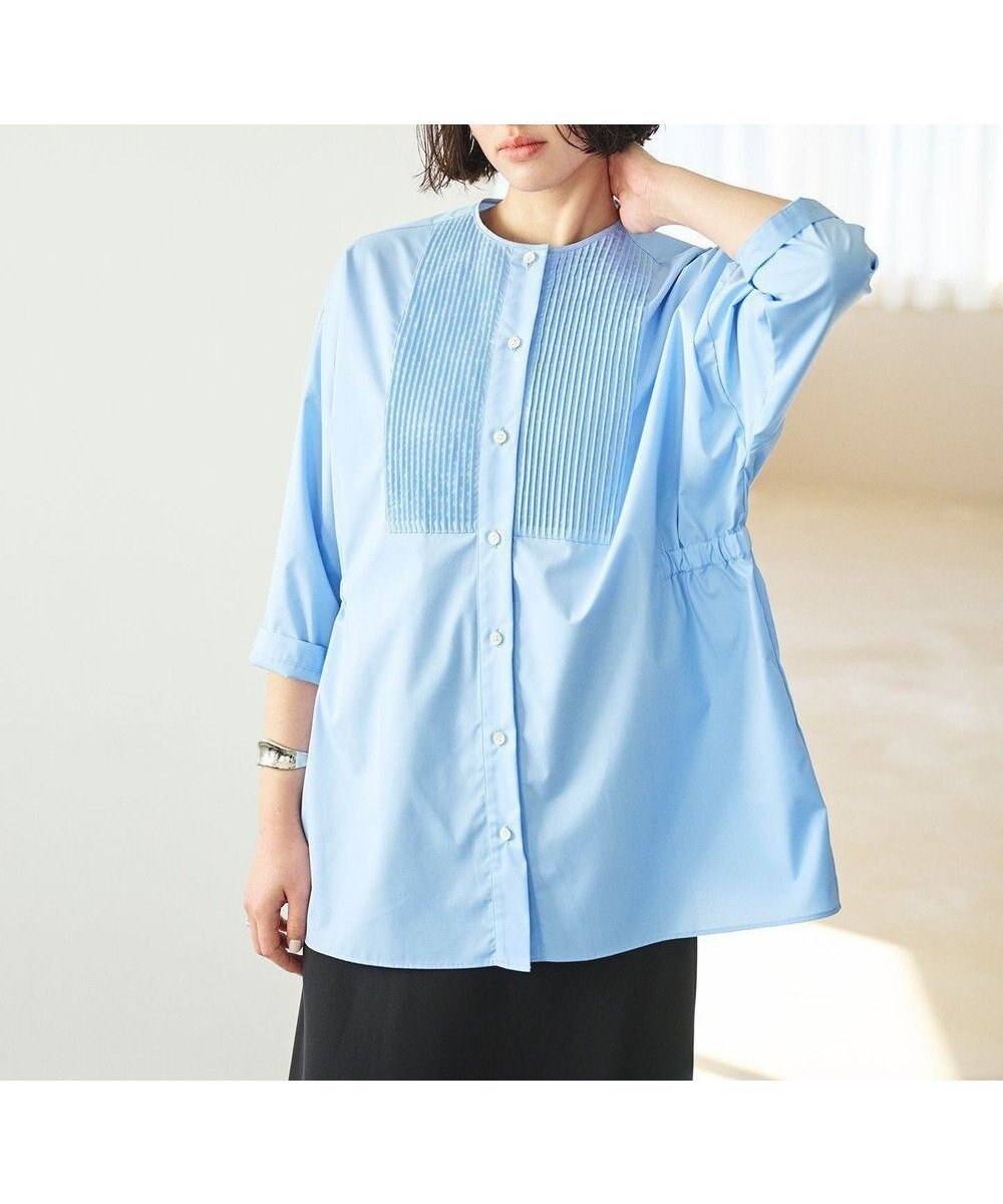 【ハッシュニュアンス/#Newans】の【洗濯機可能/シワになりにくい】〈お腹・腰回りをカバー〉ピンタックデザインスクエアブラウス インテリア・キッズ・メンズ・レディースファッション・服の通販 founy(ファニー) ファッション Fashion レディースファッション Fashion for Women トップス・カットソー Cut & Sew Tops シャツ・ブラウス・オフィスカジュアル Elegant Blouses & Button-Ups ギャザー Gathered, Ruffled スクエア Square, Square Shape エレガント 上品 Elegant 夏 Summer 春 Spring S/S・春夏 SS, Spring/Summer, Warm Season 洗える Machine Washable ブルー|ID: prp329100004372742 ipo3291000000032760966