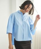 【ハッシュニュアンス/#Newans】の【洗濯機可能/シワになりにくい】〈お尻・太ももをカバー〉フレアスリーブイタリアンカラーシャツ ブルー|ID: prp329100004372746 ipo3291000000033453096