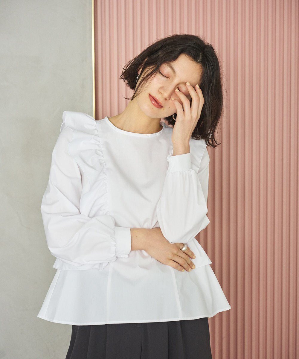 【ハッシュニュアンス/#Newans】の【洗濯機可能/シワになりにくい】〈小柄さんにお勧め〉バーティカルフリルブラウス インテリア・キッズ・メンズ・レディースファッション・服の通販 founy(ファニー) ファッション Fashion レディースファッション Fashion for Women トップス・カットソー Cut & Sew Tops シャツ・ブラウス・オフィスカジュアル Elegant Blouses & Button-Ups バランス Balance, Style Balance フリル Frill, Ruffle エレガント 上品 Elegant 夏 Summer 春 Spring S/S・春夏 SS, Spring/Summer, Warm Season 洗える Machine Washable ホワイト|ID: prp329100004372756 ipo3291000000033578083
