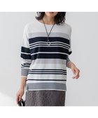 【23区/NIJYUSANKU】の【洗える】コットンポリエステルストレッチ オーバーサイズ ニット オフ×ネイビー|ID: prp329100004372866 ipo3291000000032652421