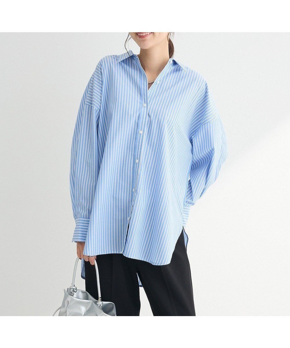 【グリーンパークス/Green Parks】のイージーケアストライプシャツ インテリア・キッズ・メンズ・レディースファッション・服の通販 founy(ファニー) 　ファッション　Fashion　レディースファッション　WOMEN　トップス・カットソー　Tops/Tshirt　シャツ/ブラウス　Shirts/Blouses　パーカ　Sweats　スウェット　Sweat　おすすめ　Recommend　スウェット　Sweat　ストライプ　Stripe　チュニック　Tunic　パターン　Pattern　ボックス　Box　ポケット　Pocket　夏　Summer　春　Spring　S/S・春夏　Ss・Spring/Summer　Blue|ID: prp329100004376853 ipo3291000000031930612