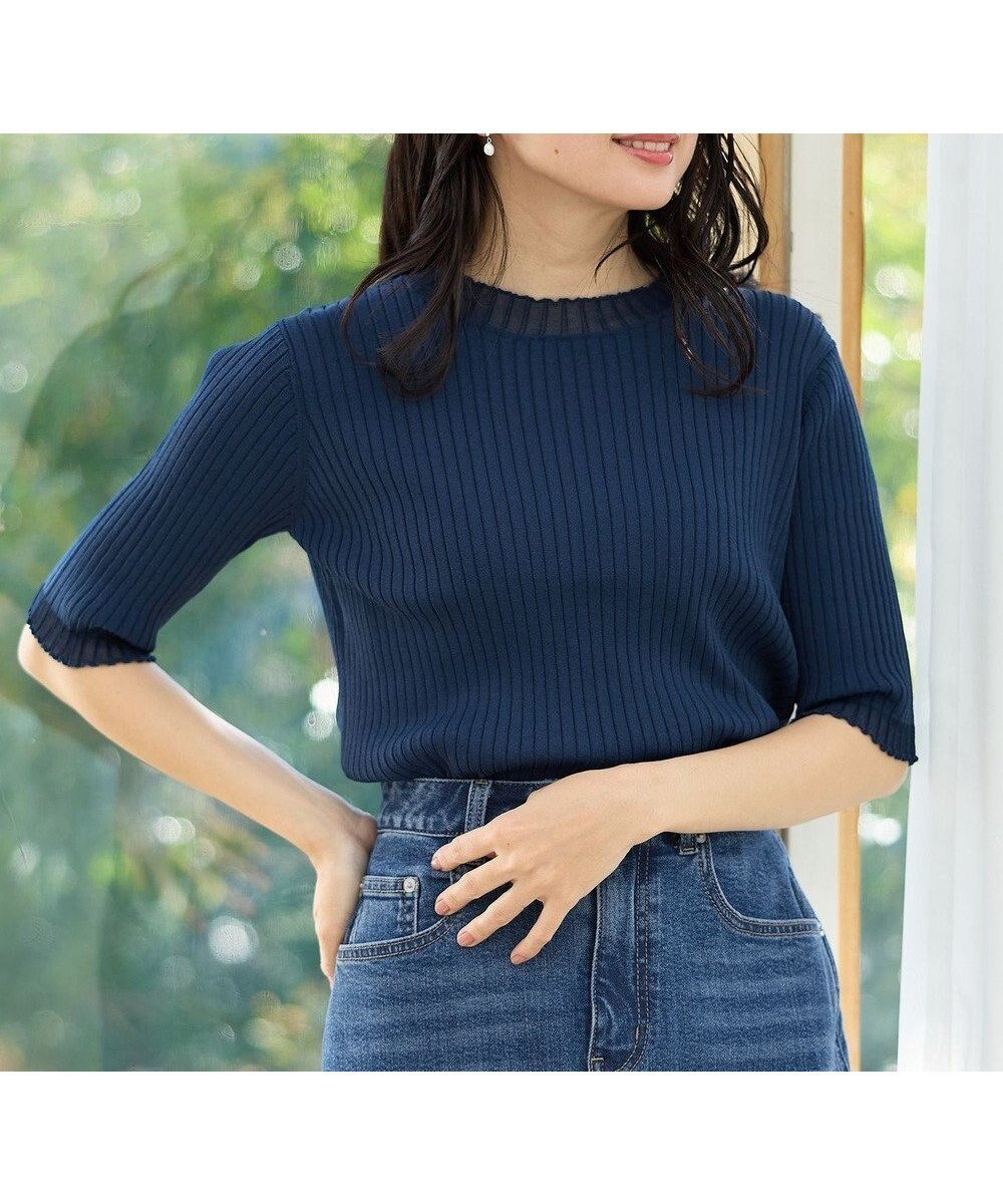 【エニー/ANY】のポイントシアーリブニット インテリア・キッズ・メンズ・レディースファッション・服の通販 founy(ファニー) 　ファッション　Fashion　レディースファッション　Fashion for Women　トップス・カットソー　Cut & Sew Tops　ニット　Knit Tops & Sweaters　おすすめ　Recommended / Our Picks　インナー　Innerwear　カーディガン　Cardigan, Knitwear　シアー　Sheer, See-Through　ジャケット　Jacket, Outerwear　セーター　Sweater, Knitwear　デニム　Denim, Jeans Material　トレンド　Trend, Trending Now　夏　Summer　春　Spring　S/S・春夏　SS, Spring/Summer, Warm Season　ネイビー|ID: prp329100004385109 ipo3291000000036280840