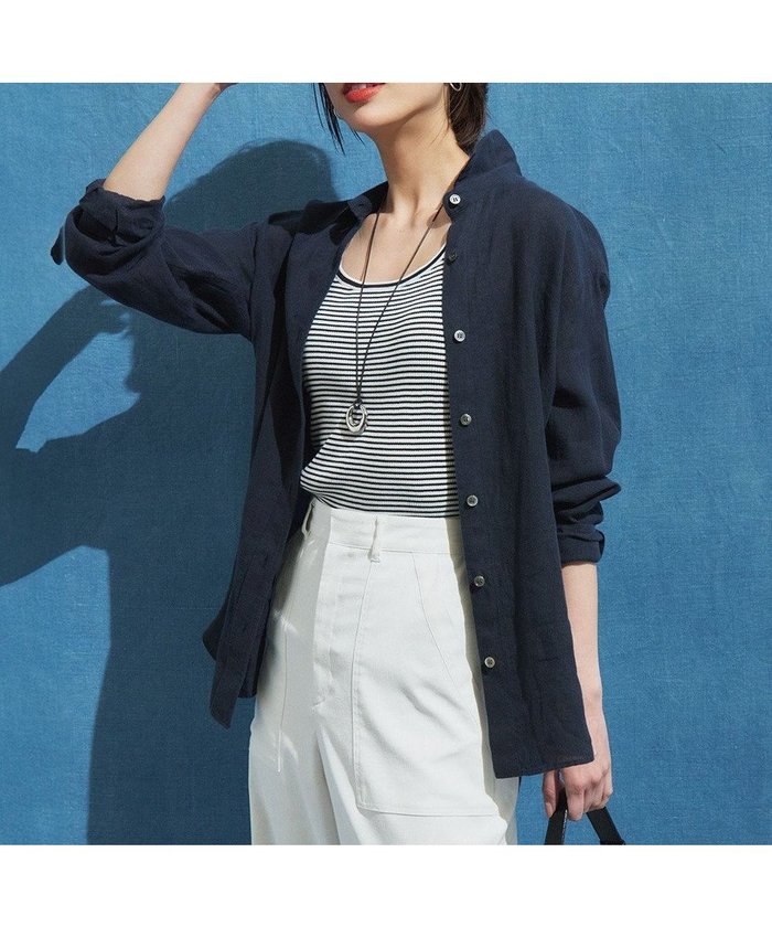 【23区/NIJYUSANKU】の【杏さん着用】LIBECO ベーシック シャツ インテリア・キッズ・メンズ・レディースファッション・服の通販 founy(ファニー) https://founy.com/ ファッション Fashion レディースファッション Fashion for Women トップス・カットソー Cut & Sew Tops シャツ・ブラウス・オフィスカジュアル Elegant Blouses & Button-Ups 春 Spring クロップド Cropped, Short Length シンプル Simple, Minimal ストライプ Stripe, Striped Pattern スリーブ Sleeve, Long Sleeve / Short Sleeve ベーシック Basic, Essential 無地 Plain, Solid Color ラベンダー Lavender リネン Linen, Linen Fabric S/S・春夏 SS, Spring/Summer, Warm Season 夏 Summer 2025年 2025 2025春夏・S/S Spring/Summer 2025 SS25 |ID: prp329100004389139 ipo3291000000032289526