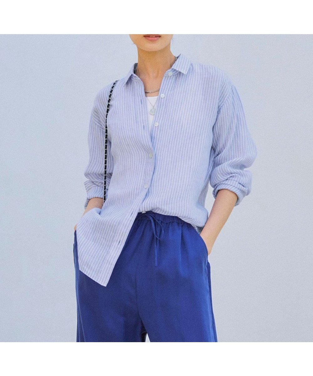 【23区/NIJYUSANKU】のLIBECO ベーシック シャツ インテリア・キッズ・メンズ・レディースファッション・服の通販 founy(ファニー) 　ファッション　Fashion　レディースファッション　Fashion for Women　トップス・カットソー　Cut & Sew Tops　シャツ・ブラウス・オフィスカジュアル　Elegant Blouses & Button-Ups　春　Spring　クロップド　Cropped, Short Length　シンプル　Simple, Minimal　ストライプ　Stripe, Striped Pattern　スリーブ　Sleeve, Long Sleeve / Short Sleeve　ベーシック　Basic, Essential　無地　Plain, Solid Color　ラベンダー　Lavender　リネン　Linen, Linen Fabric　S/S・春夏　SS, Spring/Summer, Warm Season　夏　Summer　2025年　2025　2025春夏・S/S　Spring/Summer 2025 SS25　ラベンダーストライプ|ID: prp329100004389139 ipo3291000000033345015