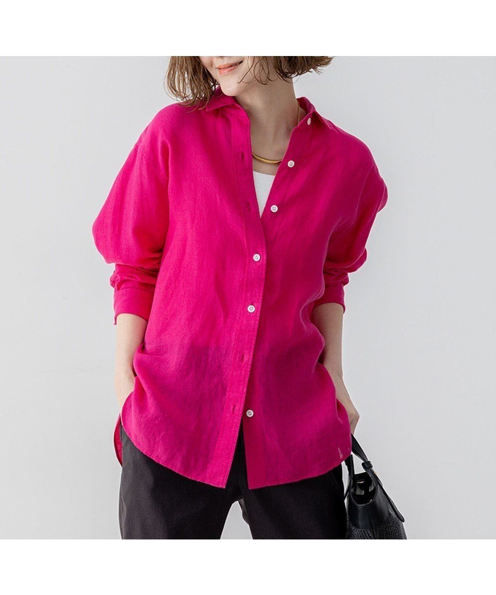 【23区/NIJYUSANKU】のLIBECO ベーシック シャツ インテリア・キッズ・メンズ・レディースファッション・服の通販 founy(ファニー) 　ファッション　Fashion　レディースファッション　Fashion for Women　トップス・カットソー　Cut & Sew Tops　シャツ・ブラウス・オフィスカジュアル　Elegant Blouses & Button-Ups　春　Spring　クロップド　Cropped, Short Length　シンプル　Simple, Minimal　ストライプ　Stripe, Striped Pattern　スリーブ　Sleeve, Long Sleeve / Short Sleeve　ベーシック　Basic, Essential　無地　Plain, Solid Color　ラベンダー　Lavender　リネン　Linen, Linen Fabric　S/S・春夏　SS, Spring/Summer, Warm Season　夏　Summer　2025年　2025　2025春夏・S/S　Spring/Summer 2025 SS25　マゼンタ|ID: prp329100004389139 ipo3291000000033345018