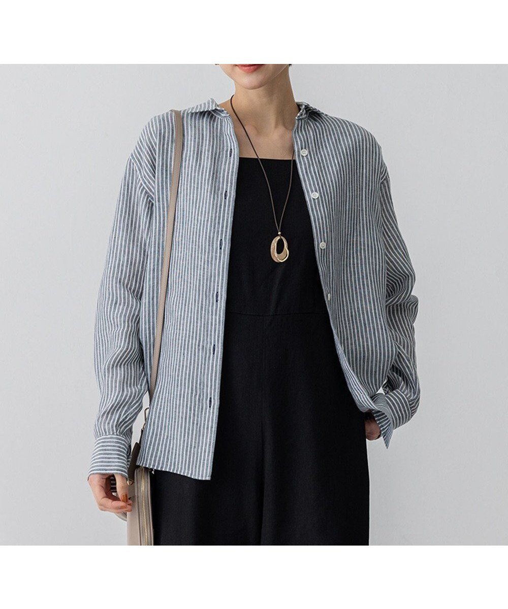 【23区/NIJYUSANKU】のLIBECO ベーシック シャツ インテリア・キッズ・メンズ・レディースファッション・服の通販 founy(ファニー) 　ファッション　Fashion　レディースファッション　Fashion for Women　トップス・カットソー　Cut & Sew Tops　シャツ・ブラウス・オフィスカジュアル　Elegant Blouses & Button-Ups　春　Spring　クロップド　Cropped, Short Length　シンプル　Simple, Minimal　ストライプ　Stripe, Striped Pattern　スリーブ　Sleeve, Long Sleeve / Short Sleeve　ベーシック　Basic, Essential　無地　Plain, Solid Color　ラベンダー　Lavender　リネン　Linen, Linen Fabric　S/S・春夏　SS, Spring/Summer, Warm Season　夏　Summer　2025年　2025　2025春夏・S/S　Spring/Summer 2025 SS25　ダークグリーンストライプ|ID: prp329100004389139 ipo3291000000033345020