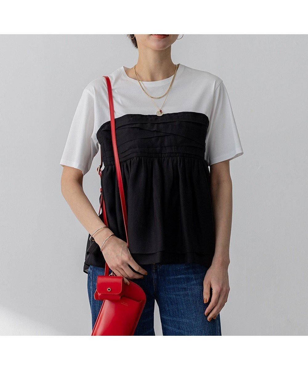 【23区/NIJYUSANKU】の【杏さん着用/WEB 一部店舗限定カラーあり】オーガンジービスチェコンビ カットソー インテリア・キッズ・メンズ・レディースファッション・服の通販 founy(ファニー) 　ファッション　Fashion　レディースファッション　Fashion for Women　トップス・カットソー　Cut & Sew Tops　シャツ・ブラウス・オフィスカジュアル　Elegant Blouses & Button-Ups　ロングTシャツ・Tシャツ　Longline T-Shirts & Tees　カットソー・ベーシックTシャツ　Cut-and-Sewn Tops / Stretch Tees & Basics　ビスチェ　Bustiers & Corset Tops / Layered Bustier Style　イエロー　Yellow　イレギュラー　Irregular Design　オーガンジー　Organza Fabric　春　Spring　カットソー　Cut and Sewn Top　コンビ　Combo, Combination Style　シルケット　Silket, Silky Cotton　ビスチェ　Bustier, Corset Top　半袖　Short Sleeve, Half Sleeve　レギュラー　Regular, Standard Fit　S/S・春夏　SS, Spring/Summer, Warm Season　おすすめ　Recommended / Our Picks　夏　Summer　エレガント 上品　Elegant　2025年　2025　2025春夏・S/S　Spring/Summer 2025 SS25　ブラック系|ID: prp329100004389141 ipo3291000000032642364
