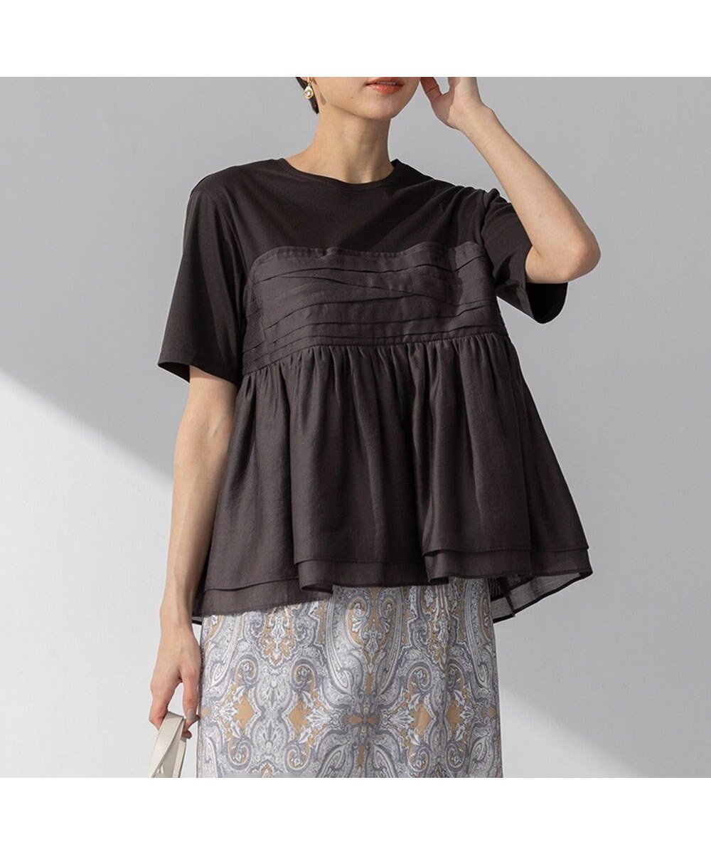 【23区/NIJYUSANKU】の【WEB 一部店舗限定カラーあり】オーガンジービスチェコンビ カットソー インテリア・キッズ・メンズ・レディースファッション・服の通販 founy(ファニー) 　ファッション　Fashion　レディースファッション　Fashion for Women　トップス・カットソー　Cut & Sew Tops　シャツ・ブラウス・オフィスカジュアル　Elegant Blouses & Button-Ups　ロングTシャツ・Tシャツ　Longline T-Shirts & Tees　カットソー・ベーシックTシャツ　Cut-and-Sewn Tops / Stretch Tees & Basics　ビスチェ　Bustiers & Corset Tops / Layered Bustier Style　イエロー　Yellow　イレギュラー　Irregular Design　オーガンジー　Organza Fabric　春　Spring　カットソー　Cut and Sewn Top　コンビ　Combo, Combination Style　シルケット　Silket, Silky Cotton　ビスチェ　Bustier, Corset Top　半袖　Short Sleeve, Half Sleeve　レギュラー　Regular, Standard Fit　S/S・春夏　SS, Spring/Summer, Warm Season　おすすめ　Recommended / Our Picks　夏　Summer　エレガント 上品　Elegant　2025年　2025　2025春夏・S/S　Spring/Summer 2025 SS25　[一部店舗限定カラー]ダークブラウン系|ID: prp329100004389141 ipo3291000000035662720
