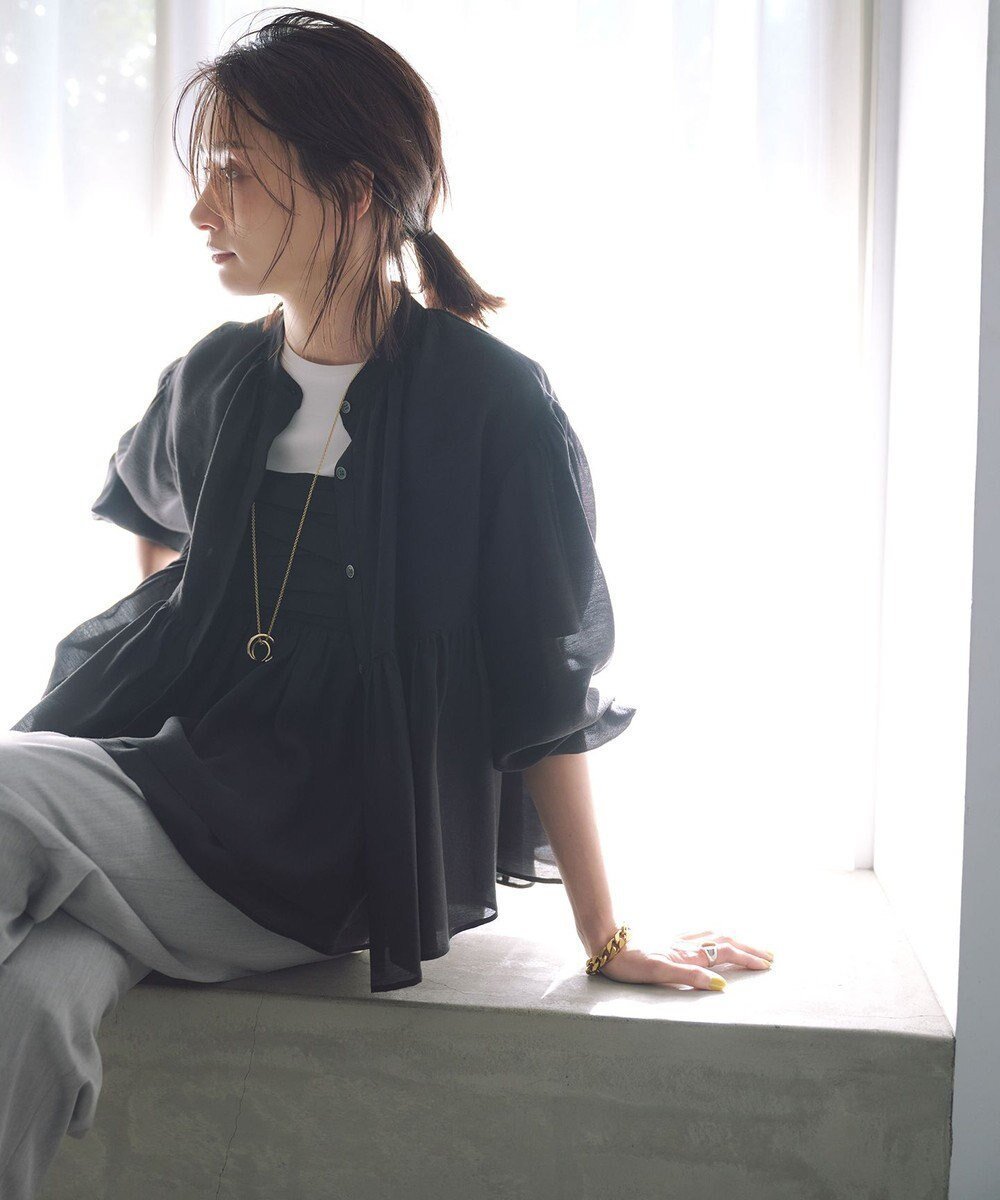 【23区/NIJYUSANKU】の【杏さん着用/WEB 一部店舗限定カラーあり】ソフトオーガンジー ボリューム ブラウス インテリア・キッズ・メンズ・レディースファッション・服の通販 founy(ファニー) 　ファッション　Fashion　レディースファッション　Fashion for Women　トップス・カットソー　Cut & Sew Tops　シャツ・ブラウス・オフィスカジュアル　Elegant Blouses & Button-Ups　イエロー　Yellow　オーガンジー　Organza Fabric　ヴィンテージ　Vintage Style　春　Spring　カットソー　Cut and Sewn Top　シンプル　Simple, Minimal　ボトム　Bottoms, Lower Wear　羽織　Haori, Light Jacket　S/S・春夏　SS, Spring/Summer, Warm Season　夏　Summer　エレガント 上品　Elegant　2025年　2025　2025春夏・S/S　Spring/Summer 2025 SS25　ブラック系|ID: prp329100004389142 ipo3291000000032765035