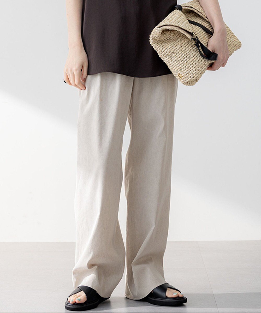 【23区/NIJYUSANKU】の【洗える】リネンレーヨンストレッチ ドロスト ワイド パンツ インテリア・キッズ・メンズ・レディースファッション・服の通販 founy(ファニー) 　ファッション　Fashion　レディースファッション　WOMEN　パンツ　Pants　春　Spring　洗える　Washable　シンプル　Simple　ジャケット　Jacket　ストレッチ　Stretch　セットアップ　Set Up　定番　Standard　ベーシック　Basic　ボトム　Bottom　リネン　Linen　リラックス　Relax　ワイド　Wide　S/S・春夏　Ss・Spring/Summer　夏　Summer　2025年　2025　2025春夏・S/S　Ss,Spring/Summer,2025　ベージュ系|ID: prp329100004389150 ipo3291000000031575156