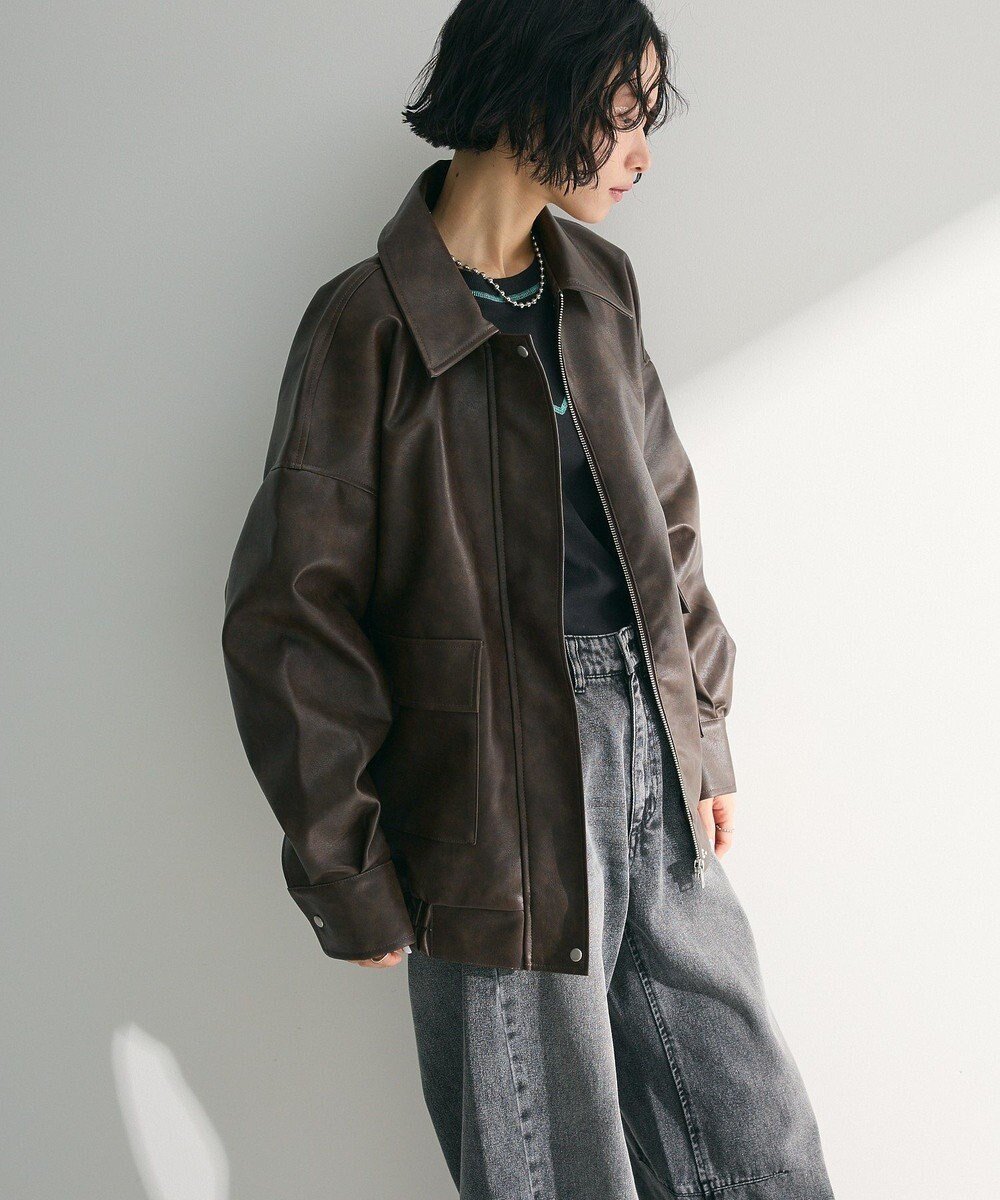 【グリーンパークス/Green Parks】の・ELENCARE DUE 合皮ステンカラーブルゾ インテリア・キッズ・メンズ・レディースファッション・服の通販 founy(ファニー) 　ファッション　Fashion　レディースファッション　WOMEN　アウター　Coat Outerwear　ジャケット　Jackets　ブルゾン　Blouson/Jackets　おすすめ　Recommend　ジャケット　Jacket　フェイクレザー　Faux Leather　フラップ　Flap　ブルゾン　Blouson　ポケット　Pocket　ユーズド　Used　夏　Summer　春　Spring　S/S・春夏　Ss・Spring/Summer　Brown|ID: prp329100004389308 ipo3291000000031900011
