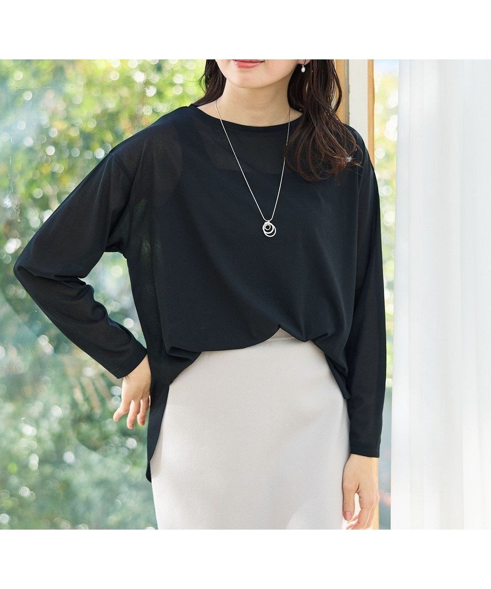 【エニー/ANY】のシア―ラウンドネックTシャツ インテリア・キッズ・メンズ・レディースファッション・服の通販 founy(ファニー) 　ファッション　Fashion　レディースファッション　Fashion for Women　トップス・カットソー　Cut & Sew Tops　シャツ・ブラウス・オフィスカジュアル　Elegant Blouses & Button-Ups　ロングTシャツ・Tシャツ　Longline T-Shirts & Tees　カットソー・ベーシックTシャツ　Cut-and-Sewn Tops / Stretch Tees & Basics　インナー　Innerwear　カットソー　Cut and Sewn Top　シアー　Sheer, See-Through　シンプル　Simple, Minimal　デニム　Denim, Jeans Material　トレンド　Trend, Trending Now　ラウンド　Round, Round Neck　ロング　Long, Long-Length　夏　Summer　春　Spring　S/S・春夏　SS, Spring/Summer, Warm Season　洗える　Machine Washable　ブラック|ID: prp329100004389339 ipo3291000000035521392