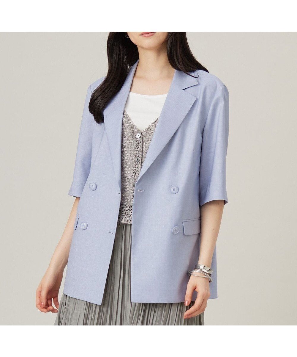 【自由区/JIYU-KU】の【洗える】ハーフスリーブ ジャケット インテリア・キッズ・メンズ・レディースファッション・服の通販 founy(ファニー) ファッション Fashion レディースファッション Fashion for Women アウター Coat / Outerwear Collection レディースジャケット・軽アウター Jackets テーラードジャケット / 通勤・きれいめスタイル Tailored Jackets & Blazers ジャケット Jacket, Outerwear ストレッチ Stretch, Stretchy Fabric スリーブ Sleeve, Long Sleeve / Short Sleeve タンブラー Tumbler, Travel Mug ダブル Double, Double-Breasted ツイル Twist, Twisted Detail ハーフ Half, Half-Length バランス Balance, Style Balance 半袖 Short Sleeve, Half Sleeve 夏 Summer 春 Spring S/S・春夏 SS, Spring/Summer, Warm Season 洗える Machine Washable ビジネス 仕事 通勤 Business / Work / Commuting サックス|ID: prp329100004392004 ipo3291000000033833290