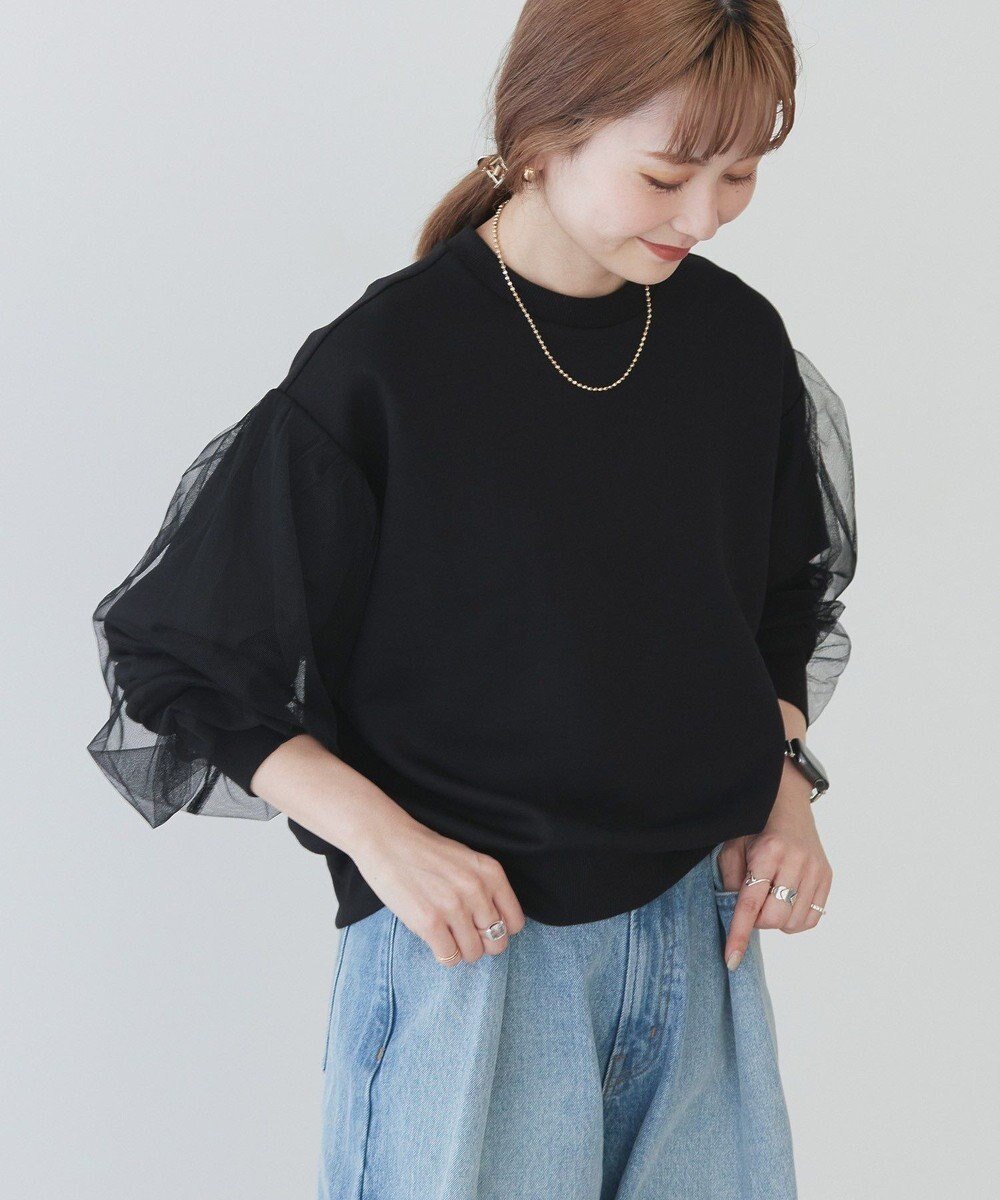 【アメリカンホリック/AMERICAN HOLIC】の袖チュール重ねプルオーバー インテリア・キッズ・メンズ・レディースファッション・服の通販 founy(ファニー) 　ファッション　Fashion　レディースファッション　WOMEN　トップス・カットソー　Tops/Tshirt　パーカ　Sweats　プルオーバー　Pullover　スウェット　Sweat　おすすめ　Recommend　カットソー　Cut And Sew　シンプル　Simple　スウェット　Sweat　ストレッチ　Stretch　チュール　Tulle　夏　Summer　春　Spring　S/S・春夏　Ss・Spring/Summer　Black|ID: prp329100004392154 ipo3291000000031983130