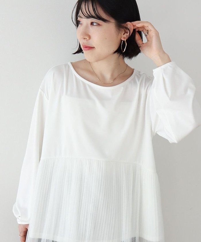 【グリーンパークス/Green Parks】のプリーツチュールドッキングプルオーバー インテリア・キッズ・メンズ・レディースファッション・服の通販 founy(ファニー) https://founy.com/ ファッション Fashion レディースファッション Fashion for Women トップス・カットソー Cut & Sew Tops シャツ・ブラウス・オフィスカジュアル Elegant Blouses & Button-Ups ロングTシャツ・Tシャツ Longline T-Shirts & Tees カジュアルプルオーバー・ニットトップス Pullovers & Knit Tops / Casual Pullovers カットソー・ベーシックTシャツ Cut-and-Sewn Tops / Stretch Tees & Basics おすすめ Recommended / Our Picks カットソー Cut and Sewn Top ベーシック Basic, Essential ポケット Pocket, Pocket Detail 夏 Summer 春 Spring S/S・春夏 SS, Spring/Summer, Warm Season |ID: prp329100004392203 ipo3291000000032526288