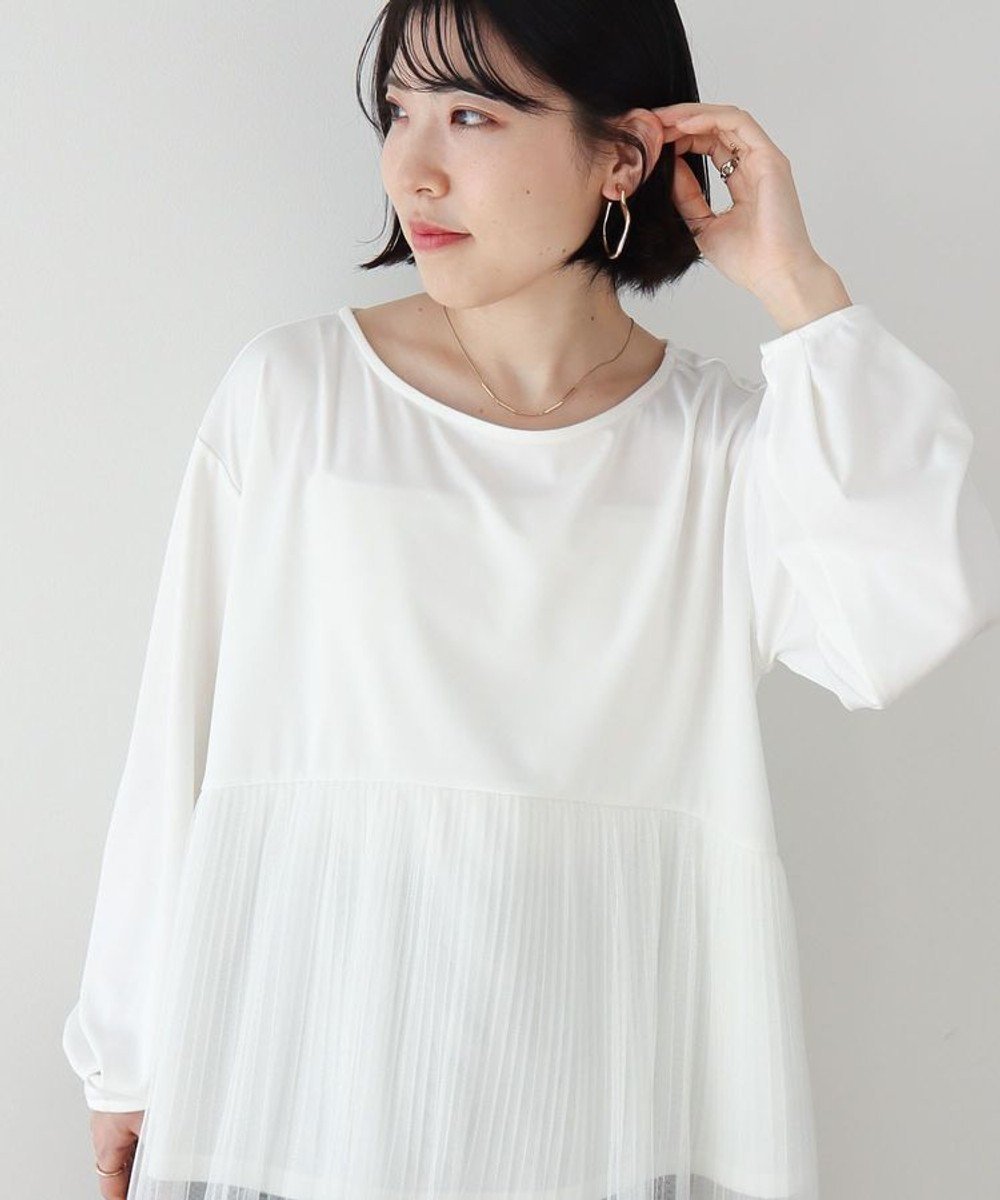 【グリーンパークス/Green Parks】のプリーツチュールドッキングプルオーバー 人気、トレンドファッション・服の通販 founy(ファニー) 　ファッション　Fashion　レディースファッション　Fashion for Women　トップス・カットソー　Cut & Sew Tops　シャツ・ブラウス・オフィスカジュアル　Elegant Blouses & Button-Ups　ロングTシャツ・Tシャツ　Longline T-Shirts & Tees　カジュアルプルオーバー・ニットトップス　Pullovers & Knit Tops / Casual Pullovers　カットソー・ベーシックTシャツ　Cut-and-Sewn Tops / Stretch Tees & Basics　おすすめ　Recommended / Our Picks　カットソー　Cut and Sewn Top　ベーシック　Basic, Essential　ポケット　Pocket, Pocket Detail　夏　Summer　春　Spring　S/S・春夏　SS, Spring/Summer, Warm Season　 other-1|ID: prp329100004392203 ipo3291000000032526288