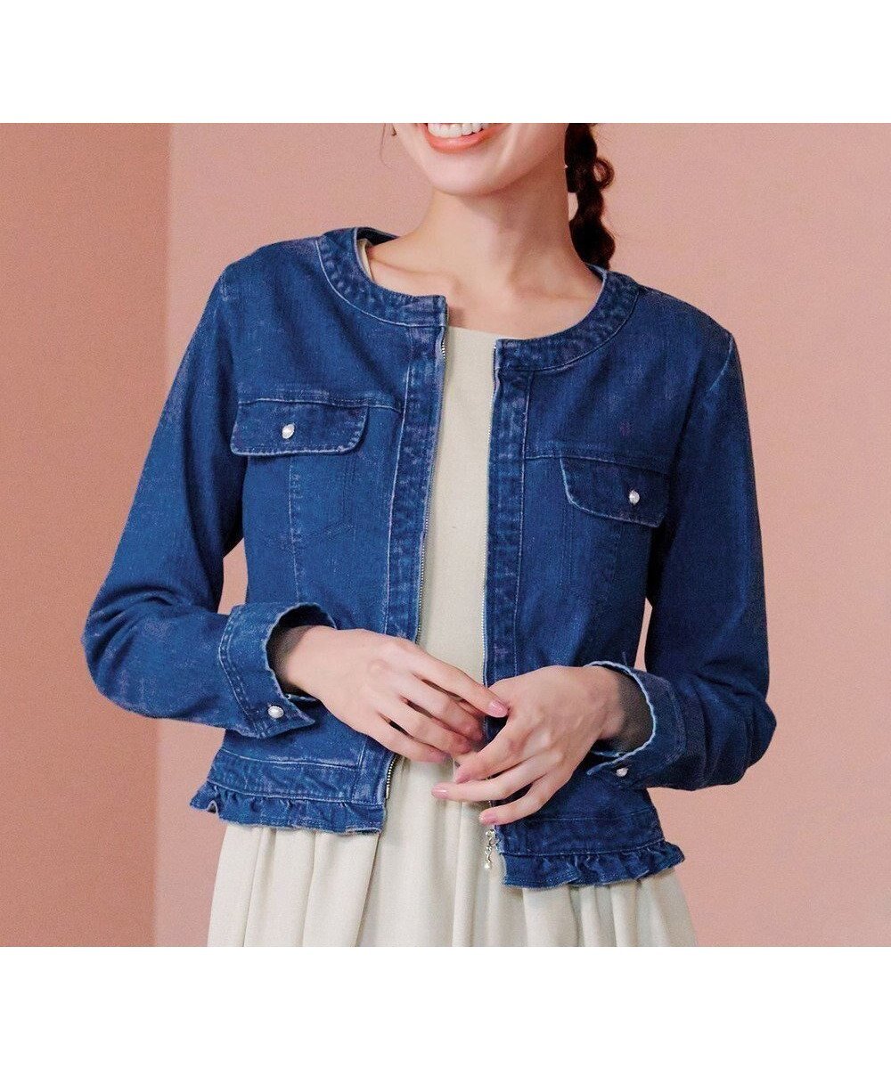 【ティアクラッセ/Tiaclasse】の【洗える】ノーカラーデニムジャケット 人気、トレンドファッション・服の通販 founy(ファニー) 　ファッション　Fashion　レディースファッション　WOMEN　アウター　Coat Outerwear　ジャケット　Jackets　デニムジャケット　Denim Jackets　コンパクト　Compact　ショート　Short　シルバー　Silver　ジャケット　Jacket　デニム　Denim　パール　Pearl　フリル　Frills　エレガント 上品　Elegant　夏　Summer　S/S・春夏　Ss・Spring/Summer　洗える　Washable　A/W・秋冬　Aw・Autumn/Winter・Fw・Fall-Winter　 other-1|ID: prp329100004392344 ipo3291000000030731317