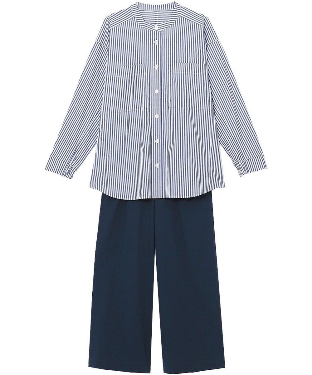 【ワコール 睡眠科学/wacoal suimin】のパジャマ 長袖 長ズボン 綿混(本体) ここちよく眠れる 寝返りしやすい レディース YDX509 睡眠科学/ワコール インテリア・キッズ・メンズ・レディースファッション・服の通販 founy(ファニー) 　ファッション　Fashion　レディースファッション　Fashion for Women　トップス・カットソー　Cut & Sew Tops　スタイリッシュ　Stylish, Fashionable　ストライプ　Stripe, Striped Pattern　パジャマ　Pajamas, Sleepwear　パターン　Pattern, Design Print　ボトム　Bottoms, Lower Wear　無地　Plain, Solid Color　長袖　Long Sleeve, Full Sleeve　ブルー|ID: prp329100004399002 ipo3291000000033617881