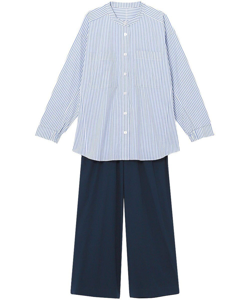 【ワコール 睡眠科学/wacoal suimin】のパジャマ 長袖 長ズボン 綿混(本体) ここちよく眠れる 寝返りしやすい レディース YDX509 睡眠科学/ワコール インテリア・キッズ・メンズ・レディースファッション・服の通販 founy(ファニー) 　ファッション　Fashion　レディースファッション　Fashion for Women　トップス・カットソー　Cut & Sew Tops　スタイリッシュ　Stylish, Fashionable　ストライプ　Stripe, Striped Pattern　パジャマ　Pajamas, Sleepwear　パターン　Pattern, Design Print　ボトム　Bottoms, Lower Wear　無地　Plain, Solid Color　長袖　Long Sleeve, Full Sleeve　サックス|ID: prp329100004399002 ipo3291000000033617883