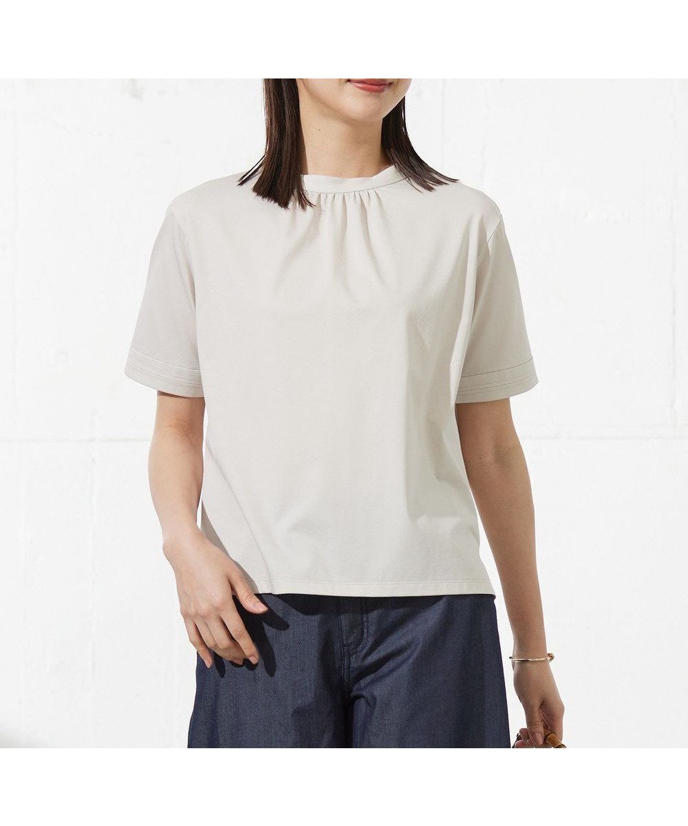 【ジェイ プレス/J.PRESS】の【接触冷感】プレーティングジャージー モックネック カットソー インテリア・キッズ・メンズ・レディースファッション・服の通販 founy(ファニー) 　ファッション　Fashion　レディースファッション　WOMEN　トップス・カットソー　Tops/Tshirt　シャツ/ブラウス　Shirts/Blouses　ロング / Tシャツ　T-Shirts　カットソー　Cut and Sewn　エレガント 上品　Elegant　春　Spring　秋　Autumn/Fall　カットソー　Cut And Sew　カフス　Cuffs　ギャザー　Gather　シルケット　Mercerization　シンプル　Simple　スリット　Slit　モックネック　Mock Neck　ロング　Long　S/S・春夏　Ss・Spring/Summer　夏　Summer　グレージュ系|ID: prp329100004399585 ipo3291000000031976678