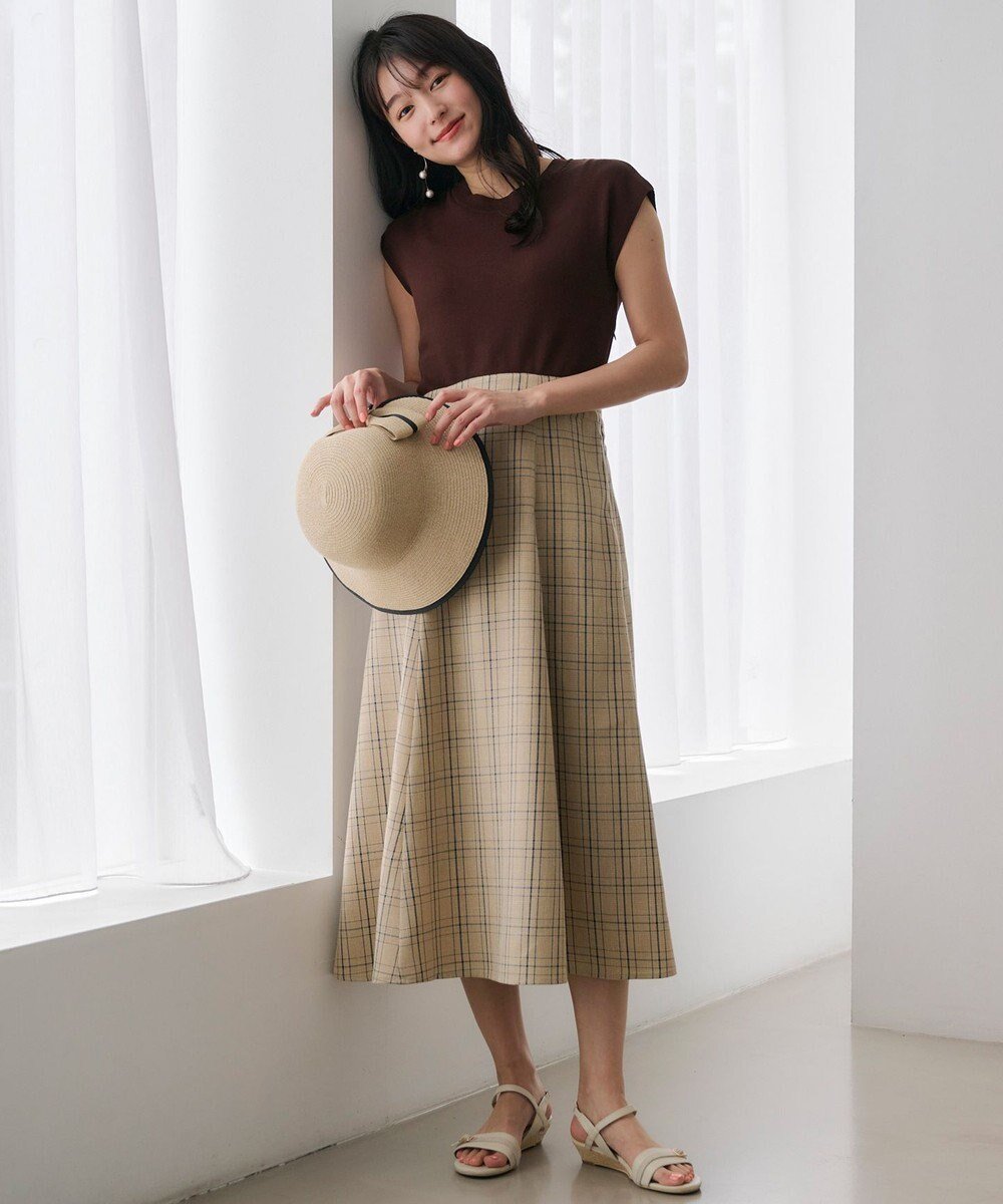 【エニィ スィス/any SiS】の【洗える】ニットコンビ ワンピース 人気、トレンドファッション・服の通販 founy(ファニー) 　ファッション　Fashion　レディースファッション　Fashion for Women　ワンピース　Dresses　コンビ　Combo, Combination Style　ストレッチ　Stretch, Stretchy Fabric　チェック　Check, Plaid, Tartan　フレア　Flare, Flared　エレガント 上品　Elegant　再入荷　Restock / Back in Stock　夏　Summer　春　Spring　S/S・春夏　SS, Spring/Summer, Warm Season　洗える　Machine Washable　 other-1|ID: prp329100004399593 ipo3291000000032659782