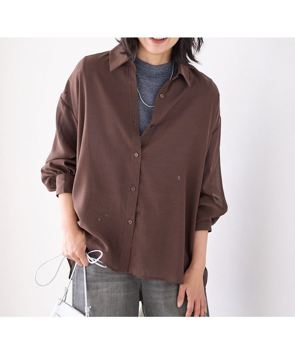 【エニー/ANY】の【洗濯機可】シアーシャツ インテリア・キッズ・メンズ・レディースファッション・服の通販 founy(ファニー) 　ファッション　Fashion　レディースファッション　Fashion for Women　トップス・カットソー　Cut & Sew Tops　シャツ・ブラウス・オフィスカジュアル　Elegant Blouses & Button-Ups　おすすめ　Recommended / Our Picks　シアー　Sheer, See-Through　ストライプ　Stripe, Striped Pattern　A/W・秋冬　Autumn/Winter　羽織　Haori, Light Jacket　ブラウン|ID: prp329100004399997 ipo3291000000033350869