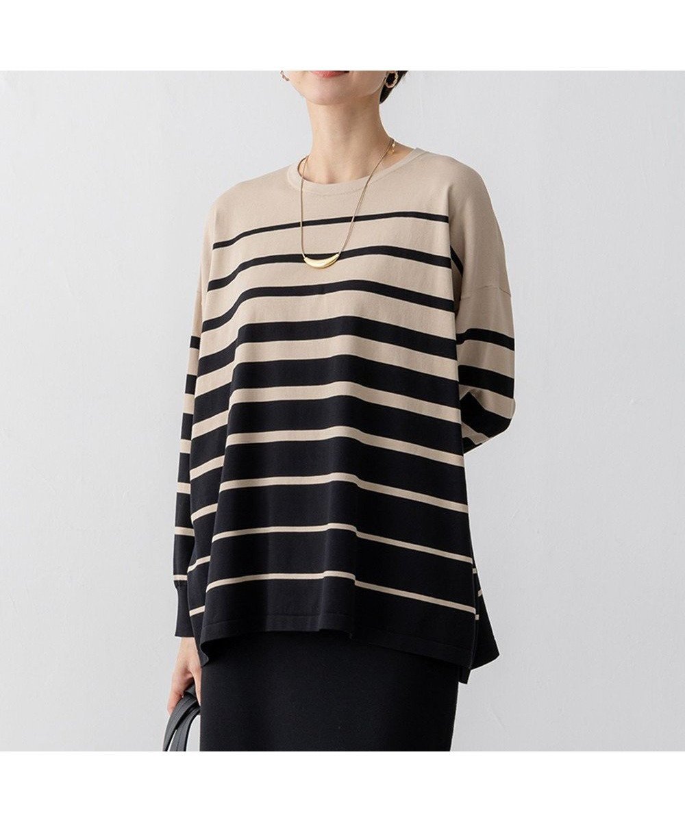 【23区/NIJYUSANKU】の【洗える】プレミアムビオコットン ボーダー ワイド ニット 人気、トレンドファッション・服の通販 founy(ファニー) 　ファッション　Fashion　レディースファッション　Fashion for Women　トップス・カットソー　Cut & Sew Tops　ニット　Knit Tops & Sweaters　イタリア　Italy　エレガント 上品　Elegant　オーガニック　Organic Cotton　春　Spring　洗える　Machine Washable　グラデーション　Gradient, Ombre　セーター　Sweater, Knitwear　ドレープ　Drape, Draping Fabric　ベーシック　Basic, Essential　ボーダー　Border, Stripe　ワイド　Wide, Wide Fit　S/S・春夏　SS, Spring/Summer, Warm Season　おすすめ　Recommended / Our Picks　夏　Summer　2025年　2025　2025春夏・S/S　Spring/Summer 2025 SS25　 other-1|ID: prp329100004401054 ipo3291000000035428641