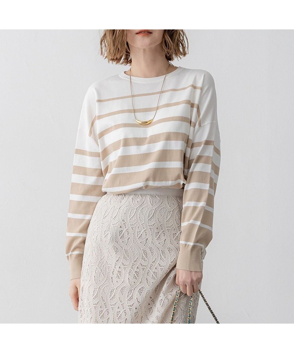【23区/NIJYUSANKU】の【洗える】プレミアムビオコットン ボーダー ワイド ニット インテリア・キッズ・メンズ・レディースファッション・服の通販 founy(ファニー) 　ファッション　Fashion　レディースファッション　Fashion for Women　トップス・カットソー　Cut & Sew Tops　ニット　Knit Tops & Sweaters　イタリア　Italy　エレガント 上品　Elegant　オーガニック　Organic Cotton　春　Spring　洗える　Machine Washable　グラデーション　Gradient, Ombre　セーター　Sweater, Knitwear　ドレープ　Drape, Draping Fabric　ベーシック　Basic, Essential　ボーダー　Border, Stripe　ワイド　Wide, Wide Fit　S/S・春夏　SS, Spring/Summer, Warm Season　おすすめ　Recommended / Our Picks　夏　Summer　2025年　2025　2025春夏・S/S　Spring/Summer 2025 SS25　オフ×ベージュ|ID: prp329100004401054 ipo3291000000035428645