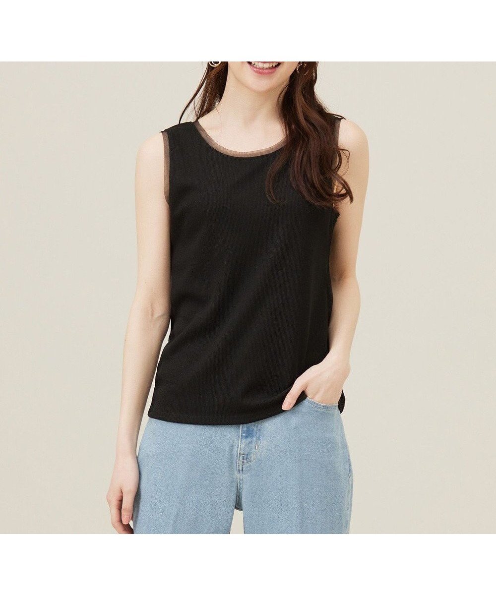 【エニィ スィス/any SiS】の【洗える】チュールコンビラメ タンクトップ 人気、トレンドファッション・服の通販 founy(ファニー) 　ファッション　Fashion　レディースファッション　Fashion for Women　トップス・カットソー　Cut & Sew Tops　ウォッシャブル　Machine Washable　春　Spring　洗える　Machine Washable　タンク　Tank Top, Sleeveless Top　チュール　Tulip, Tulip Motif　テレコ　Ribbed, Rib Stitch　トレンド　Trend, Trending Now　フィット　Fit, Slim Fit　ベーシック　Basic, Essential　S/S・春夏　SS, Spring/Summer, Warm Season　おすすめ　Recommended / Our Picks　夏　Summer　エレガント 上品　Elegant　新作・新入荷　New Arrivals / New In　 other-1|ID: prp329100004401122 ipo3291000000033591965