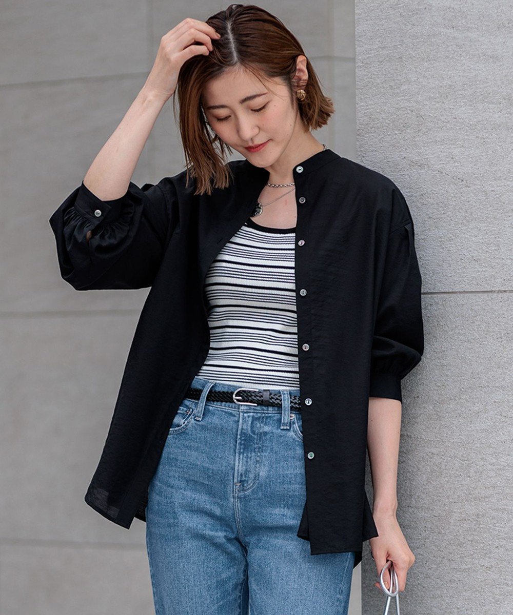 【23区/NIJYUSANKU】の【一部店舗限定】シアー リネン ミックス シャツ インテリア・キッズ・メンズ・レディースファッション・服の通販 founy(ファニー) 　ファッション　Fashion　レディースファッション　WOMEN　トップス・カットソー　Tops/Tshirt　シャツ/ブラウス　Shirts/Blouses　ギャザー　Gather　シアー　Sheer　トレンド　Trend　ミックス　Mix　リネン　Linen　A/W・秋冬　Aw・Autumn/Winter・Fw・Fall-Winter　夏　Summer　2024年　2024　2024-2025秋冬・A/W　Aw/Autumn/Winter/Fw/Fall/2024-2025　ブラック系|ID: prp329100004401757 ipo3291000000031963712